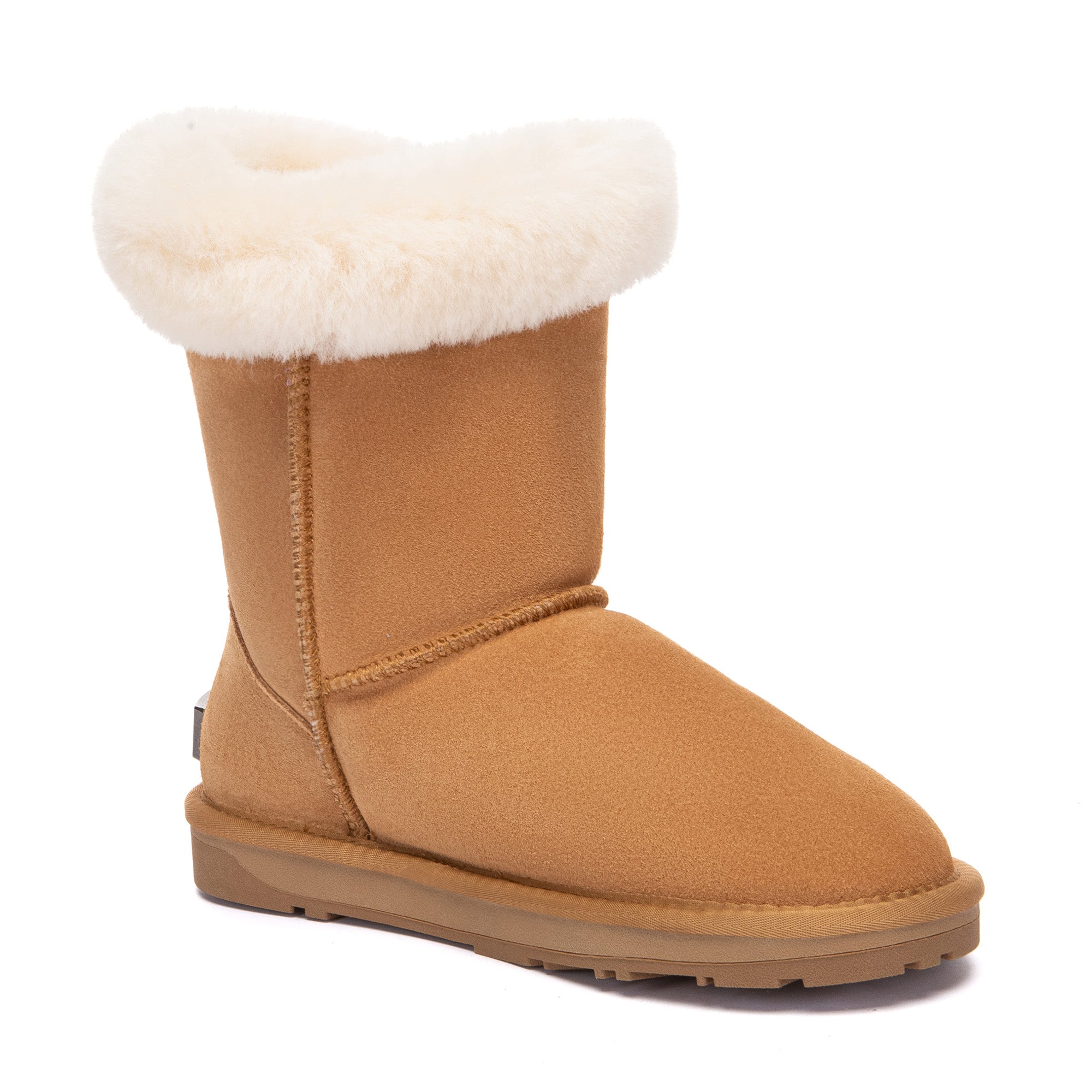 EverUgg Talia Shark 2-Button UGG Boots in gray with plush interior and decorative button accents, designed for comfort and style.