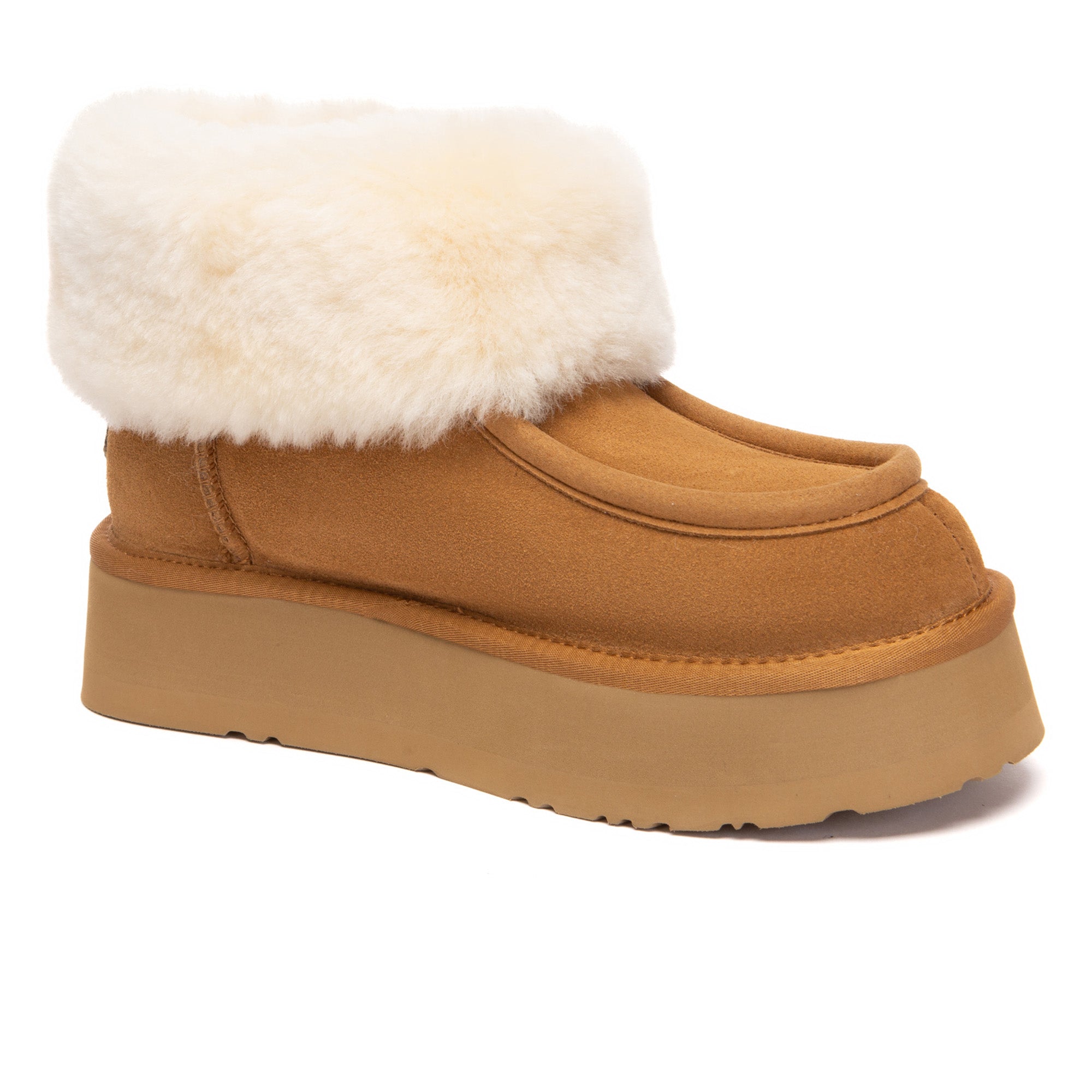 EverUgg Loofee UGG boots in tan with plush shearling lining, stylish knee-high design, and sturdy rubber sole.