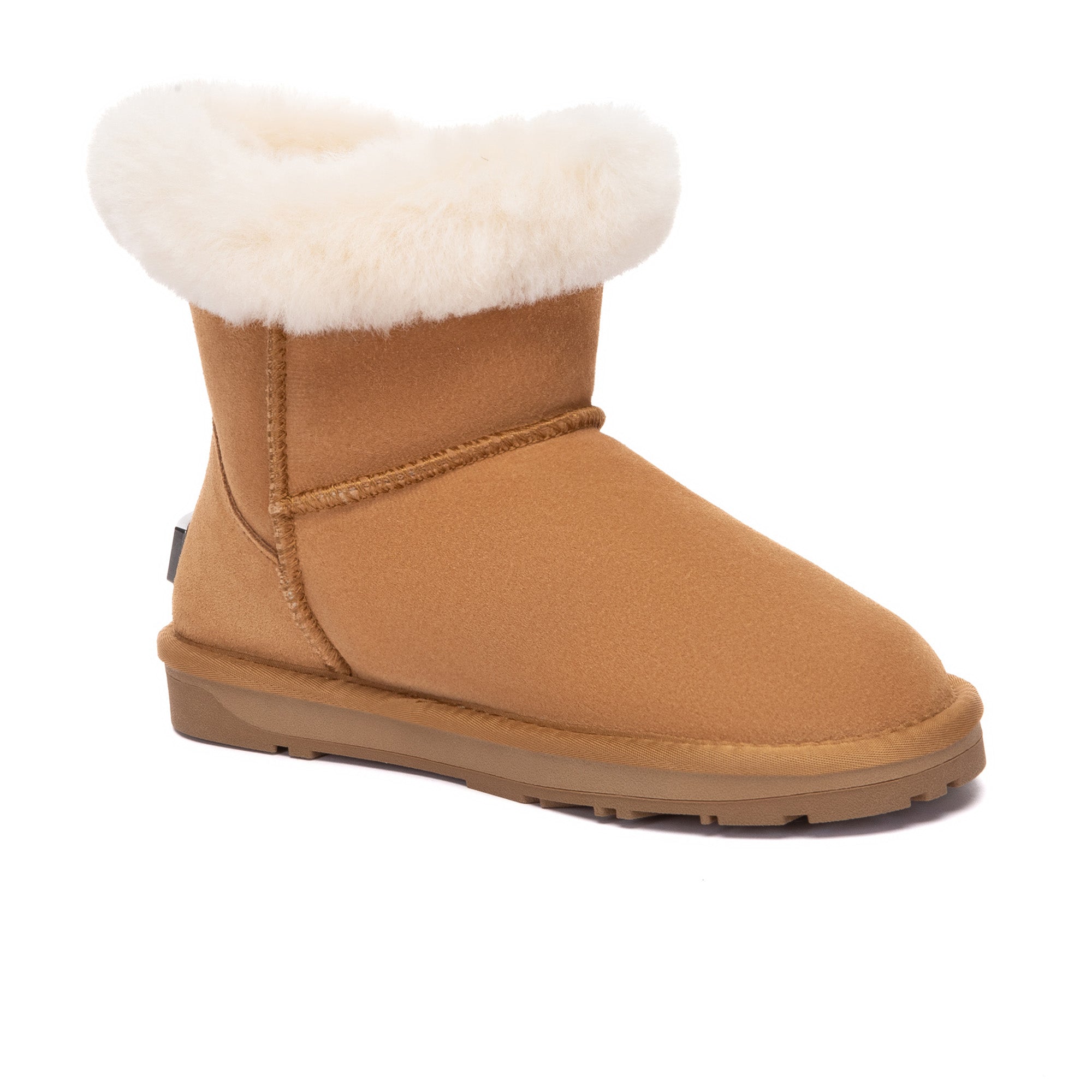 EverUgg Tiara Shark Mini Button UGG Boots featuring a stylish design with button accents and plush fur lining.