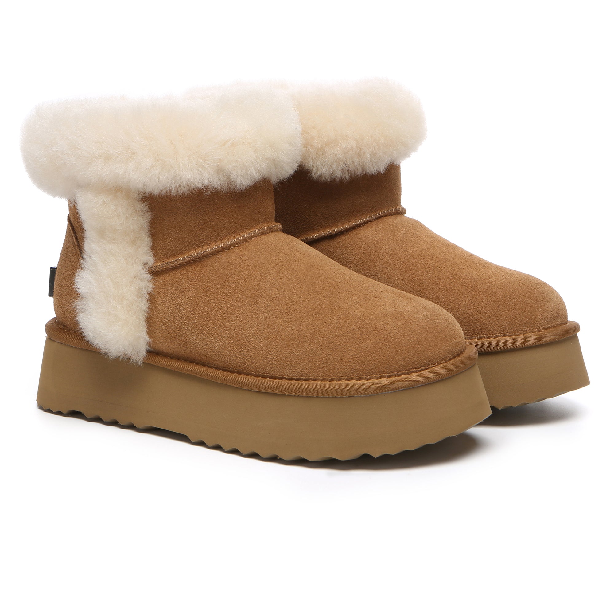 EverUgg Kaz Shearling Mini Platform UGG boots for women, showcasing the cozy shearling lining and stylish mini platform design.