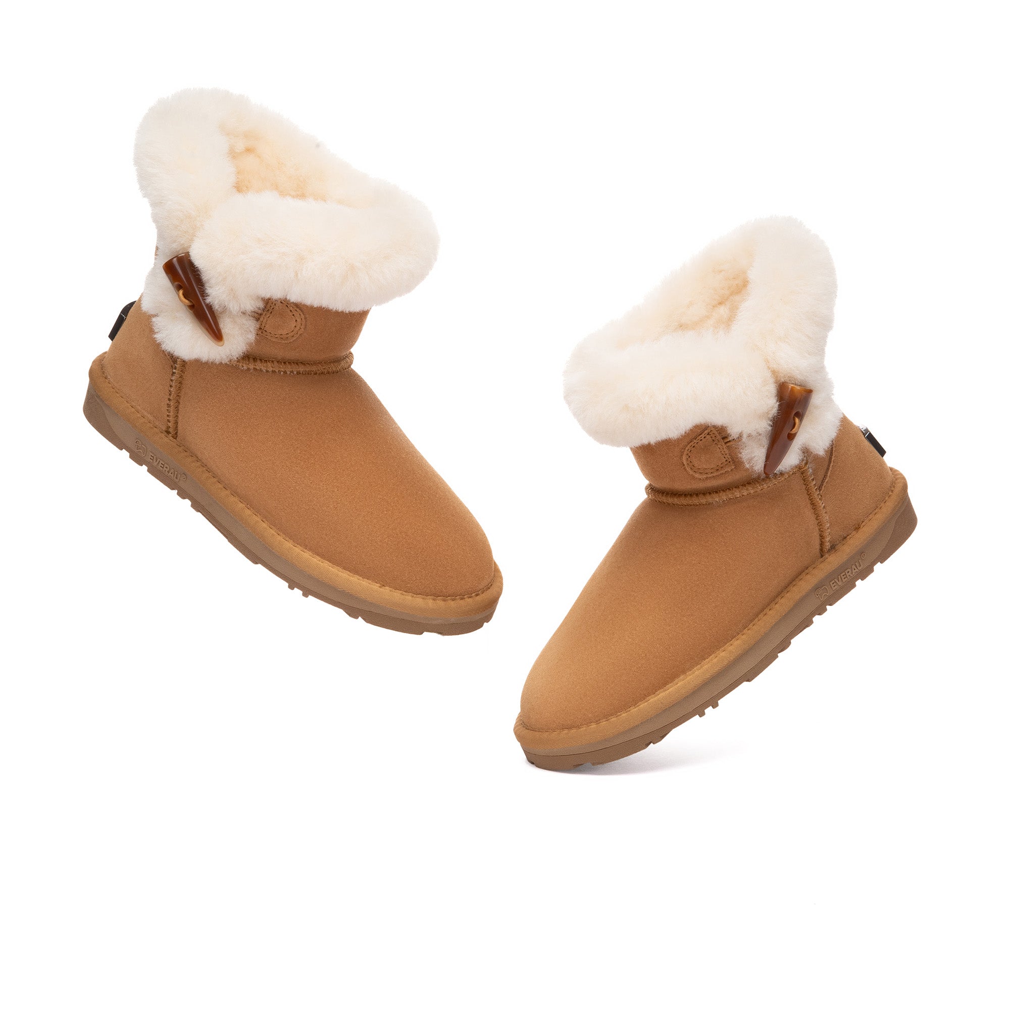 EverUgg Tiara Shark Mini Button UGG Boots in black, featuring shark graphic design and mini button accents on cozy UGG footwear.
