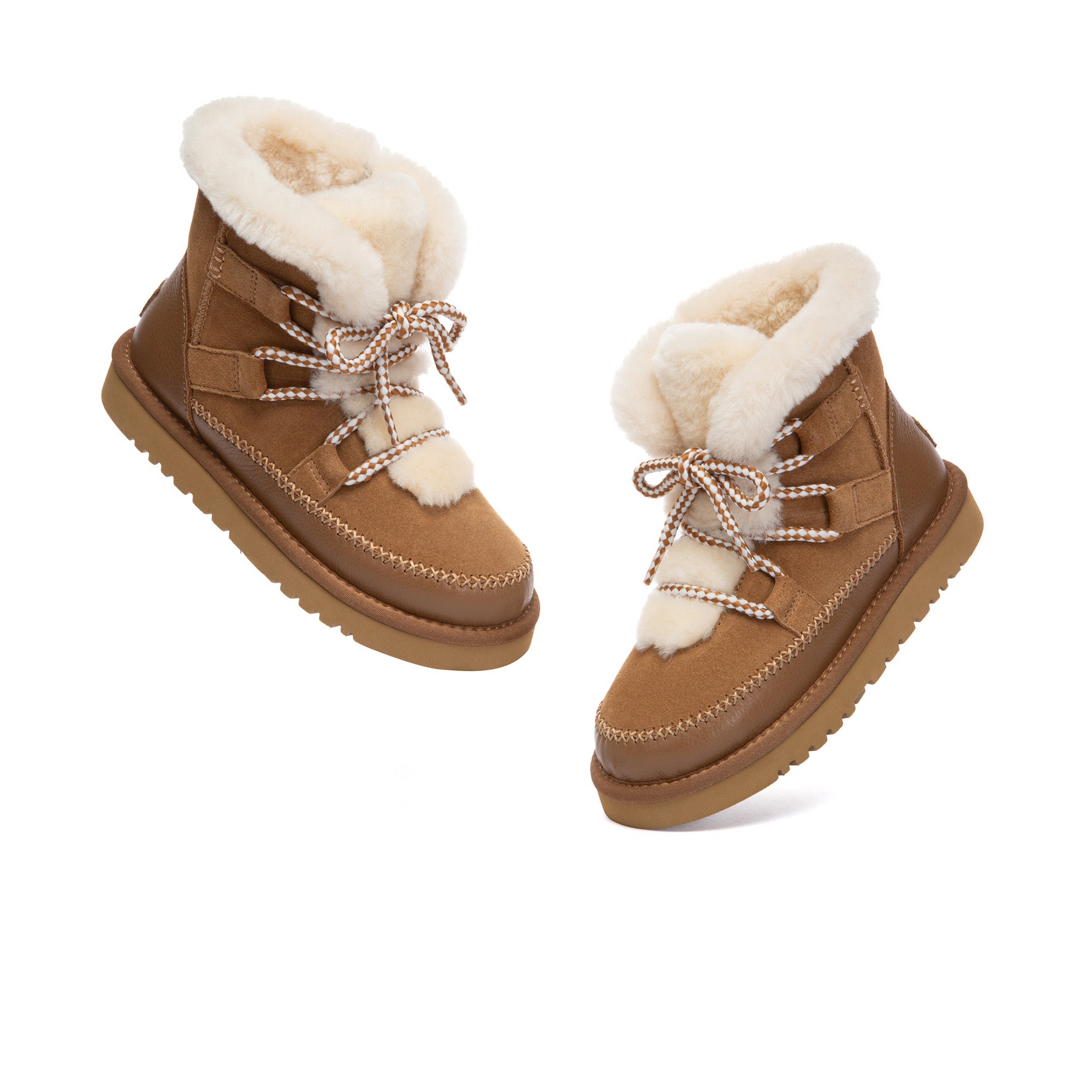 EverUgg Elvora UGG boots in brown with plush shearling lining, stylish ankle design, and rugged rubber sole.
