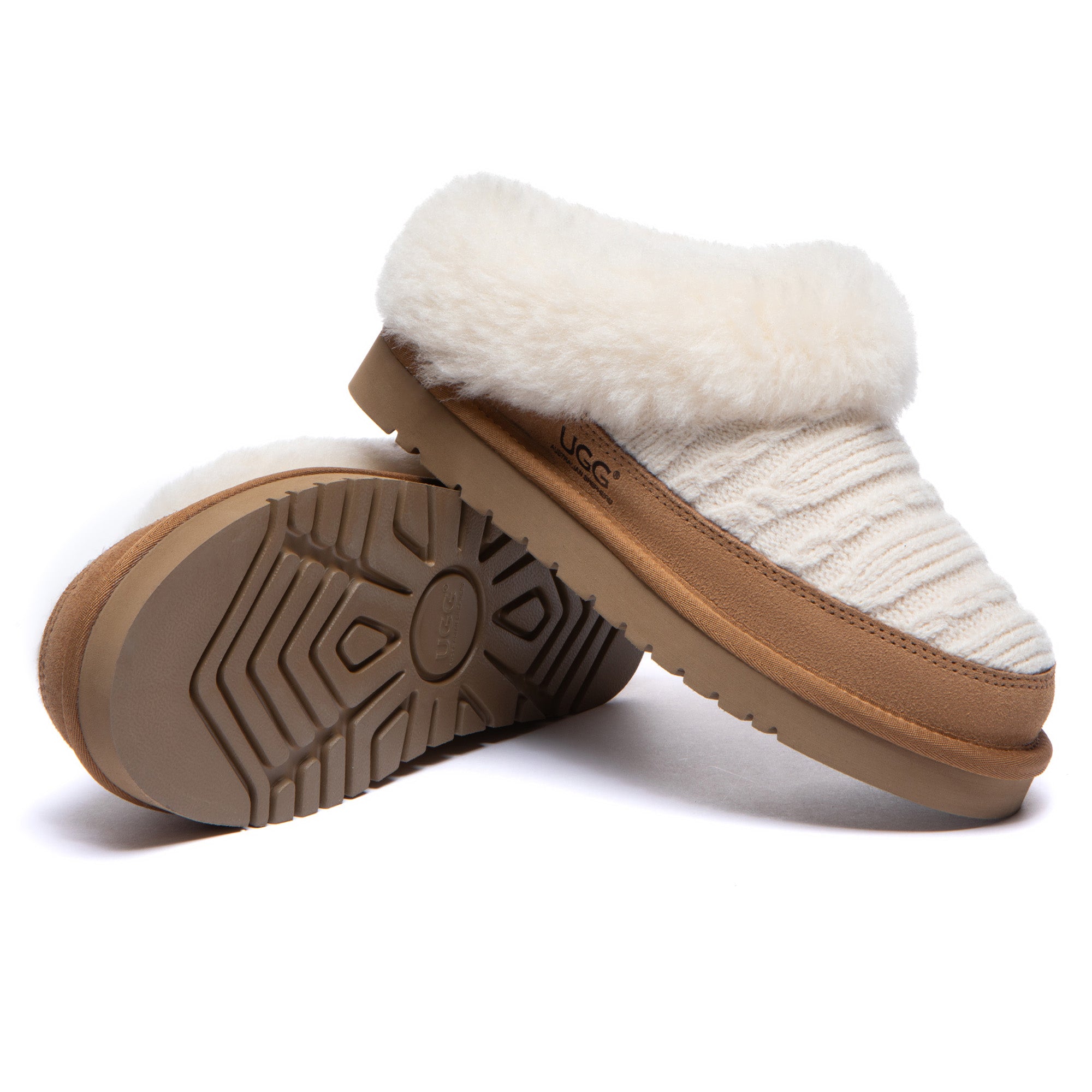 EverUgg knitted suede ankle UGG slippers with plush lining and cozy design, perfect for indoor comfort.