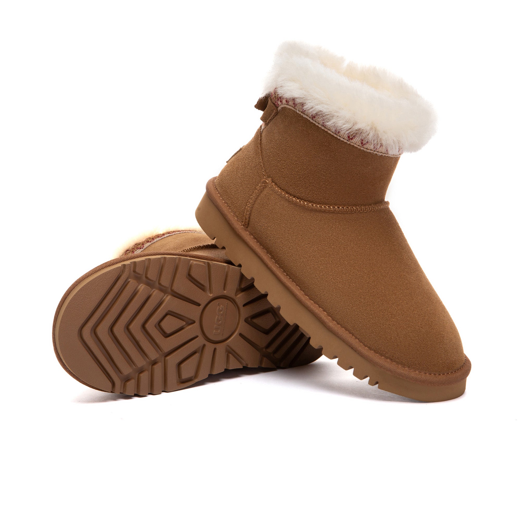 EverUgg Bohemian Classic Mini UGG Boots in tan with plush sheepskin lining, showcasing a cozy, stylish ankle boot design.