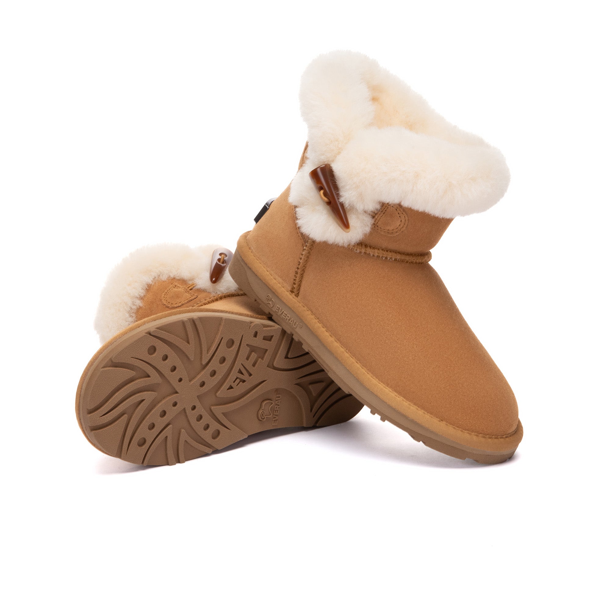 EverUgg Tiara Shark Mini Button UGG Boots featuring a cozy design, mini height, and decorative buttons in a stylish winter look.