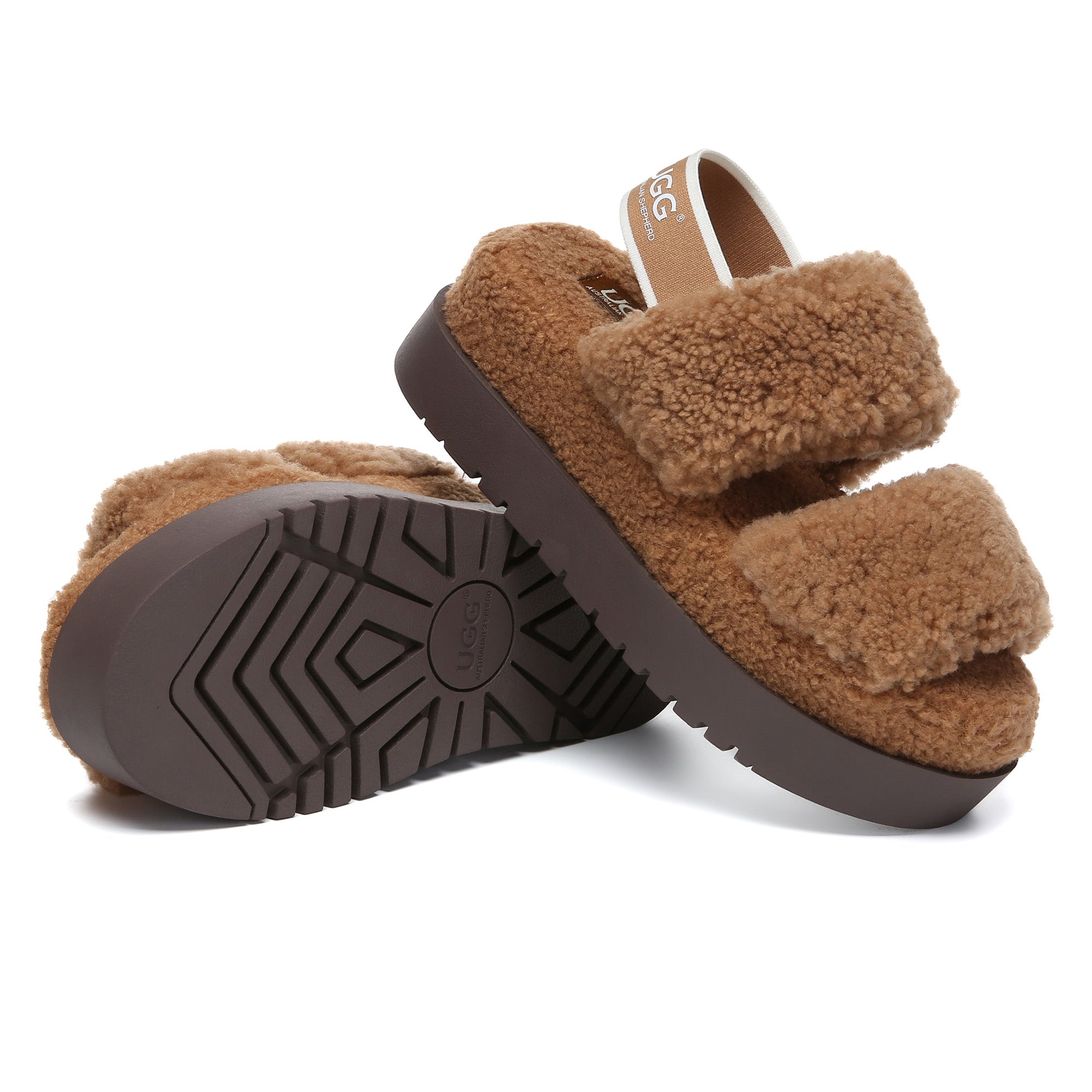 Double Strap Slingback Platform UGG Slippers
