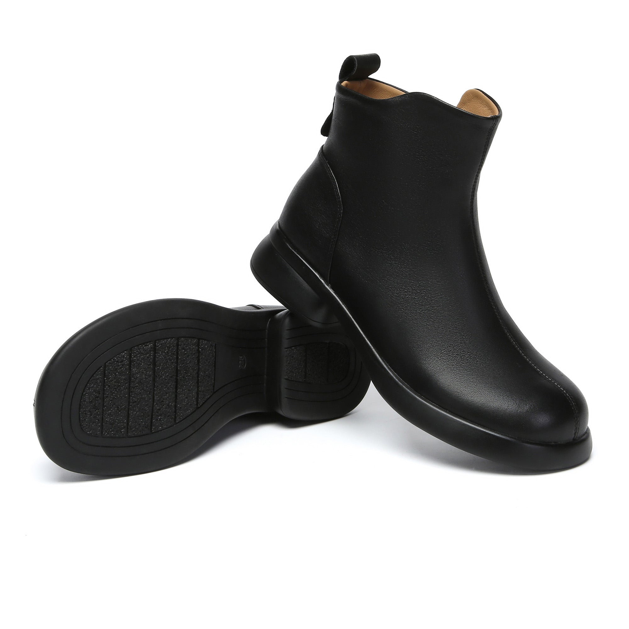 EverUgg Caroline Leather Zip Ankle Boots showing black leather material, side zipper, and stylish ankle-height design.