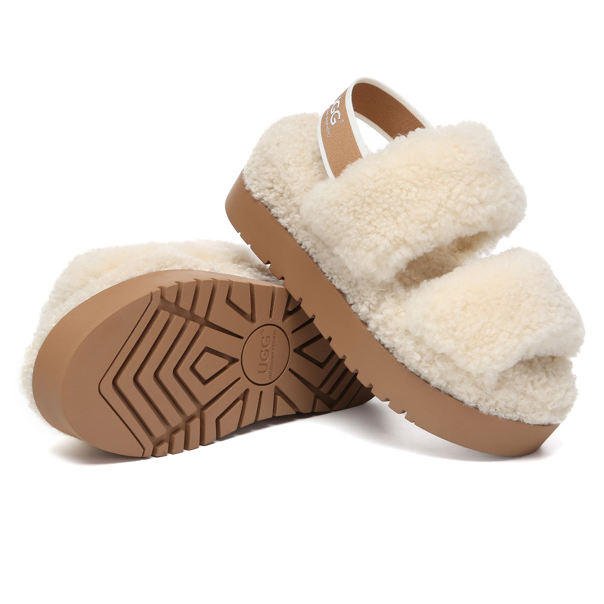 Double Strap Slingback Platform UGG Slippers