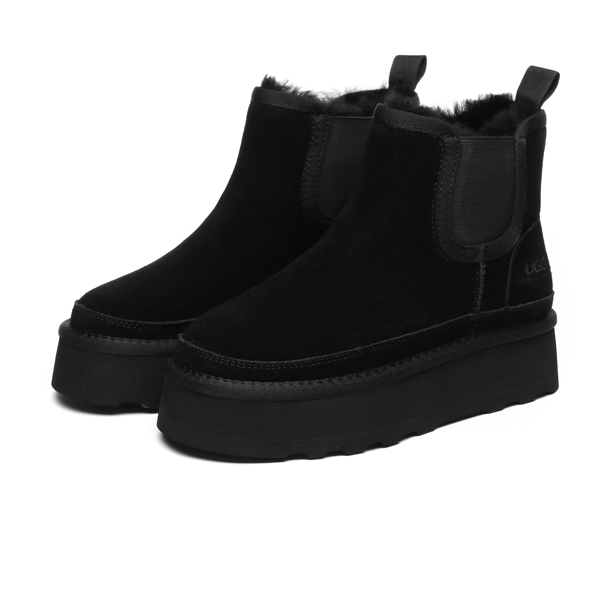 EverUgg Chelsea UGG Platform Boots featuring classic design, sturdy sole, and stylish ankle-high silhouette.