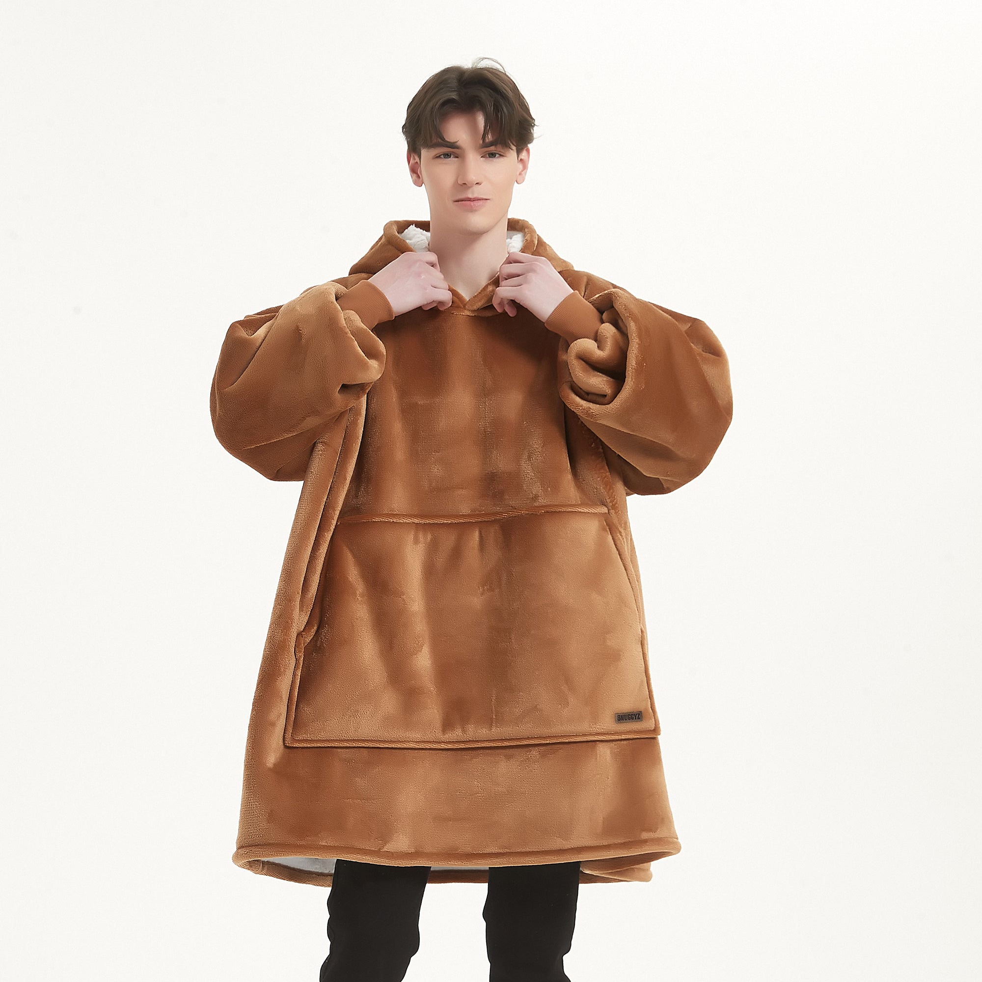 Snuggyz Chestnut Hoodie Blanket showing a cozy, brown hoodie blanket with a soft, plush texture, perfect for warmth and comfort