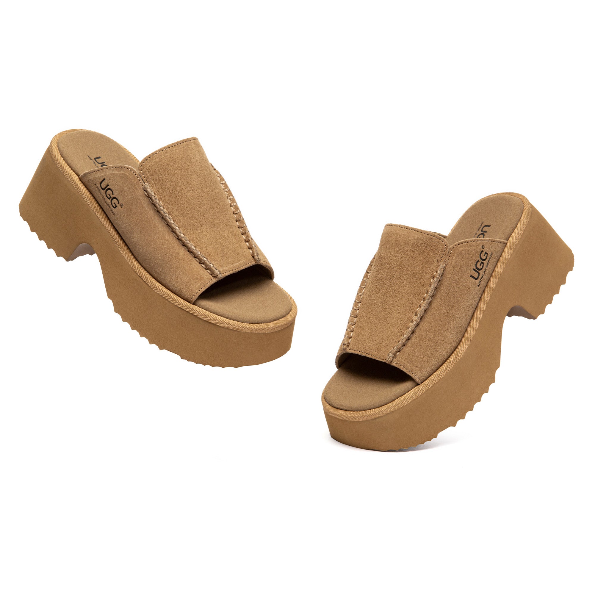 EverUgg chunky heel platform slippers featuring a soft, cozy design with thick soles and stylish heel for comfortable wear.
