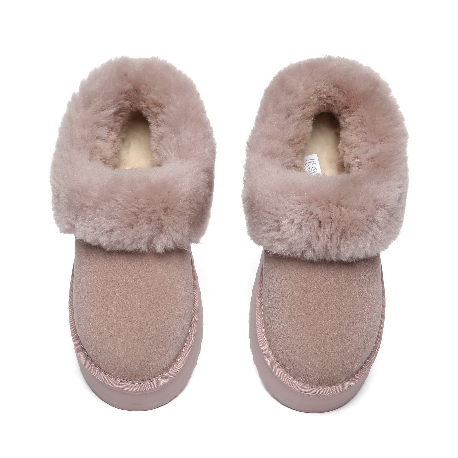 EverUgg Claire UGG platform ankle slippers in dawn pink, soft slip-on shoes for women with plush interior and sturdy sole.