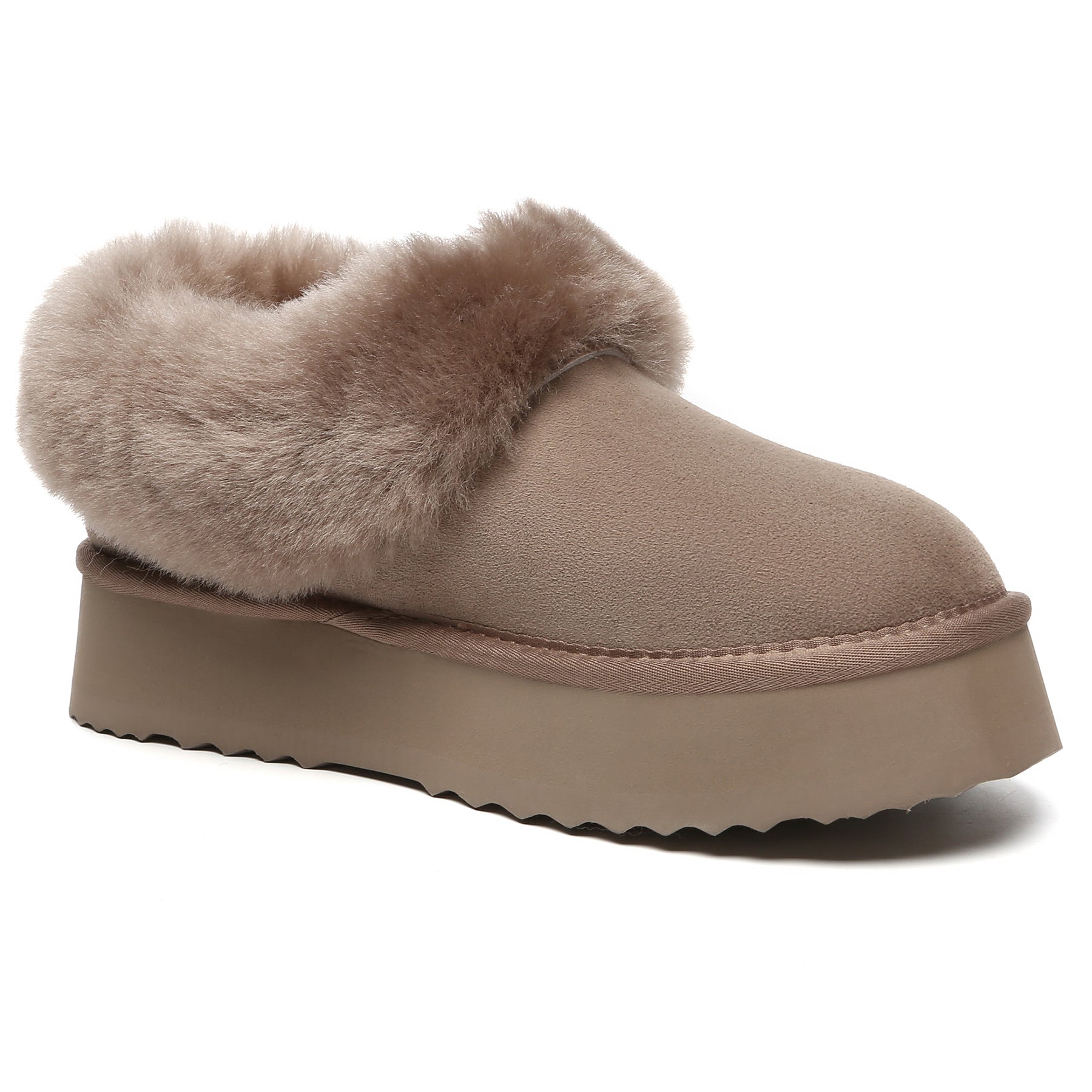 Brown Claire UGG platform ankle slippers for women, featuring plush interior and casual slip-on style from EverUgg.