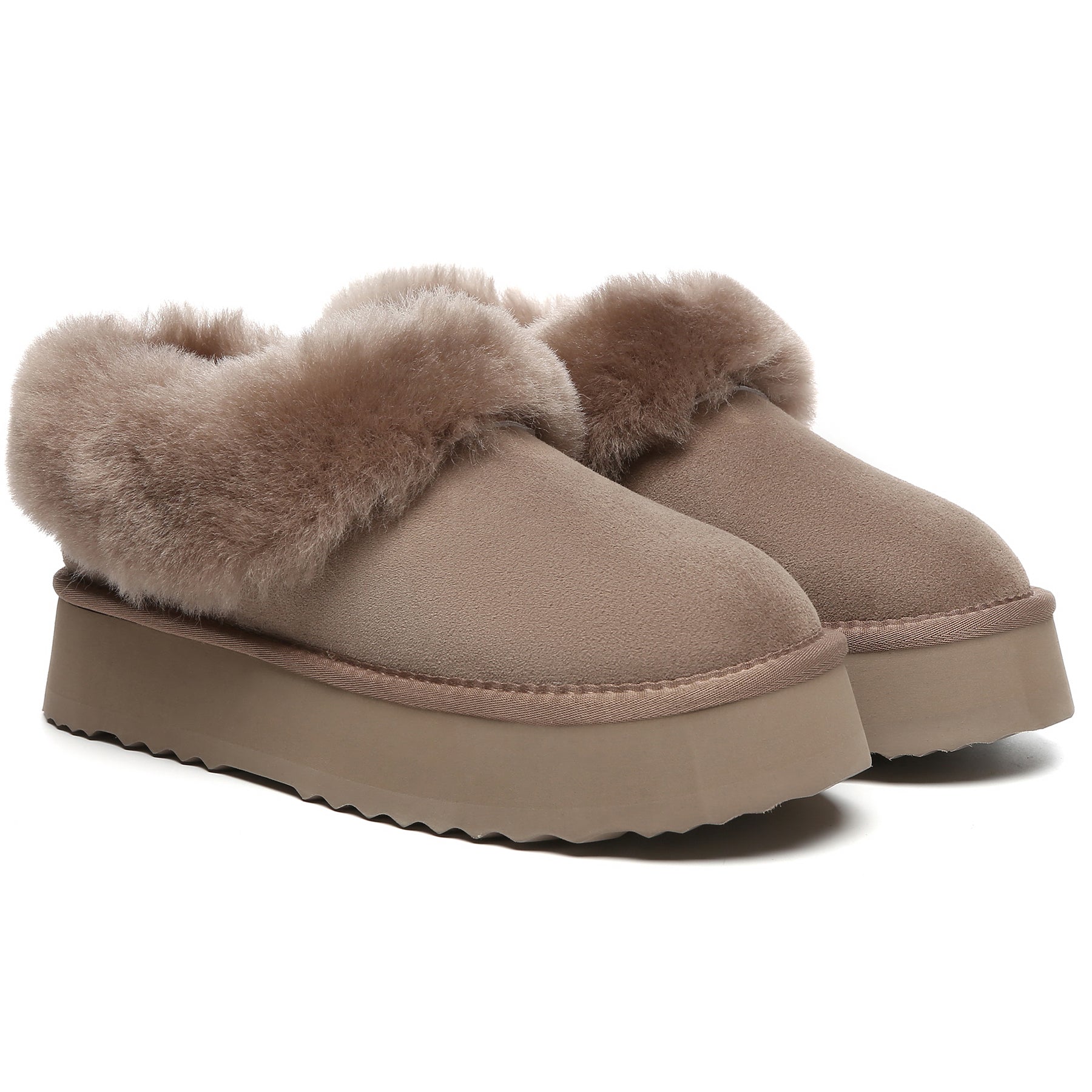 Brown Claire UGG platform ankle slippers for women with plush interior and slip-on design, by EverUgg.