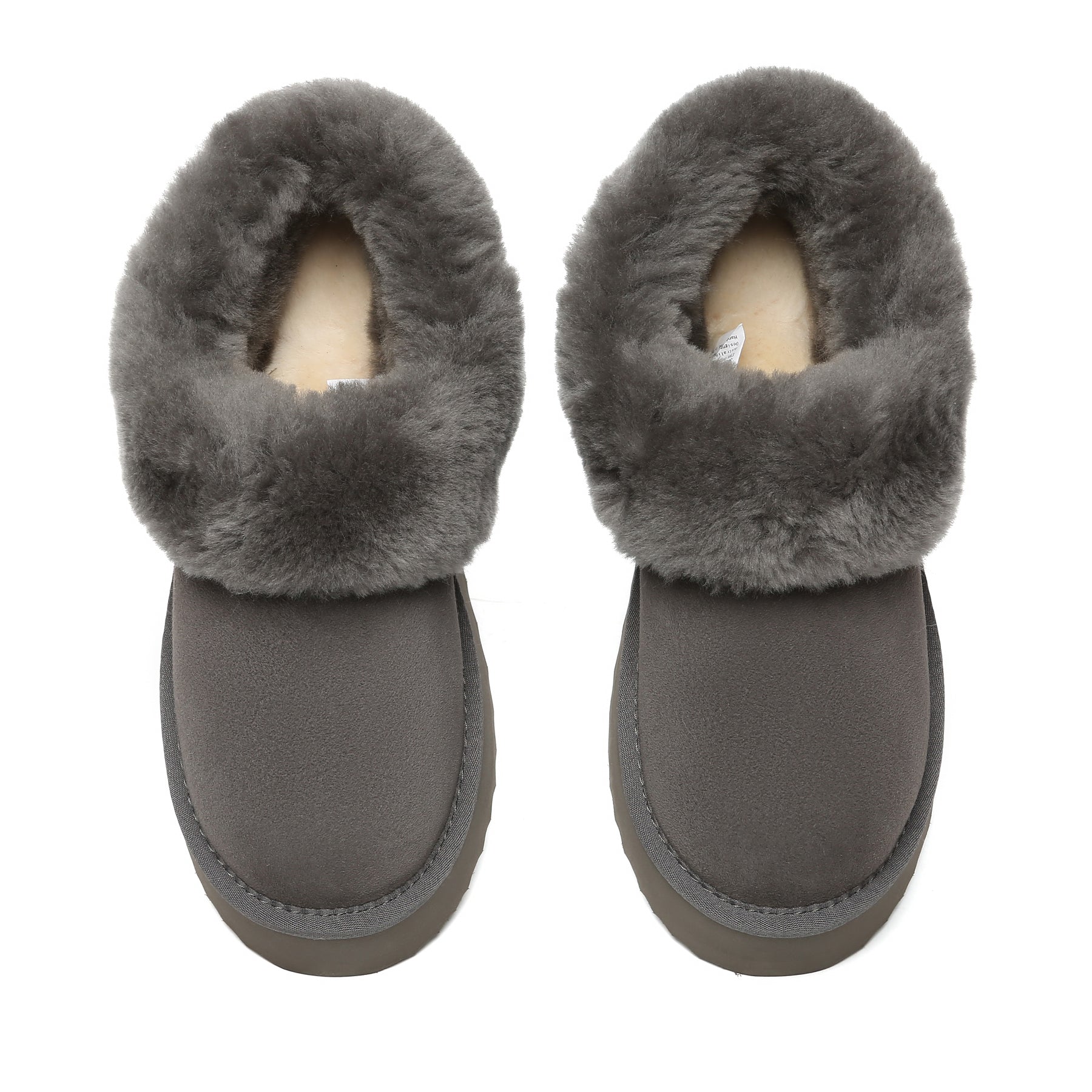 Grey Claire UGG platform ankle slippers for women, featuring soft UGG slippers with a stylish platform sole and cozy interior.