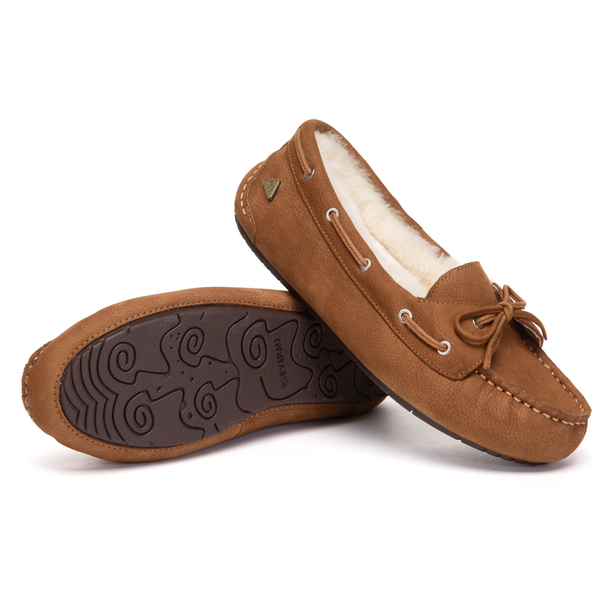 EverUgg Classic Bow Moccasins Slippers featuring soft material and a decorative bow, designed for comfortable indoor wear.