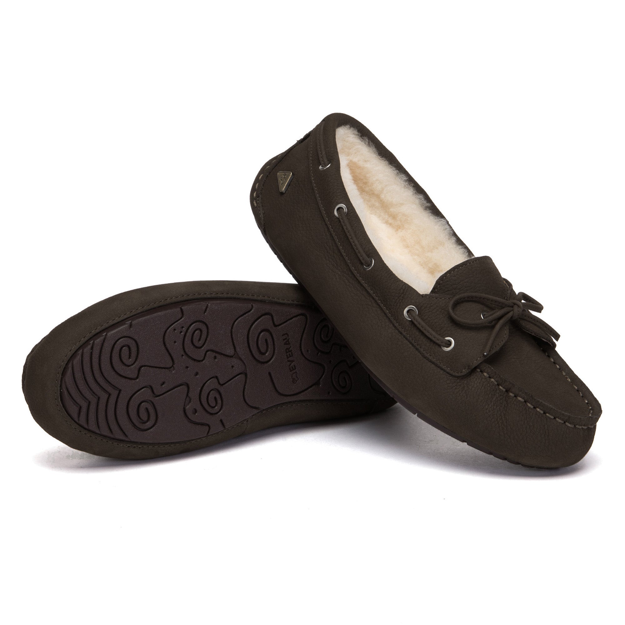 EverUgg Classic Bow Moccasins Slippers showing soft leather moccasin design with bow detail and cozy interior.