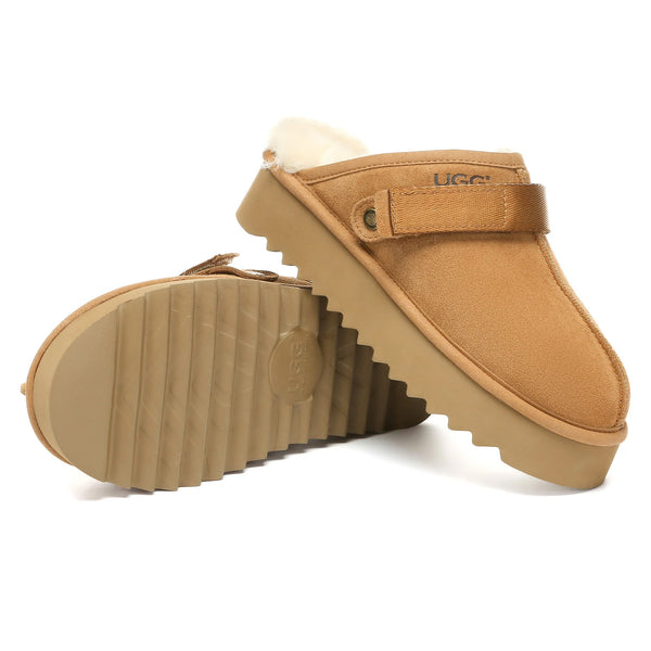 EverUgg Costeen Slingback UGG slippers with soft fabric upper and cushioned sole, featuring a classic slip-on design.