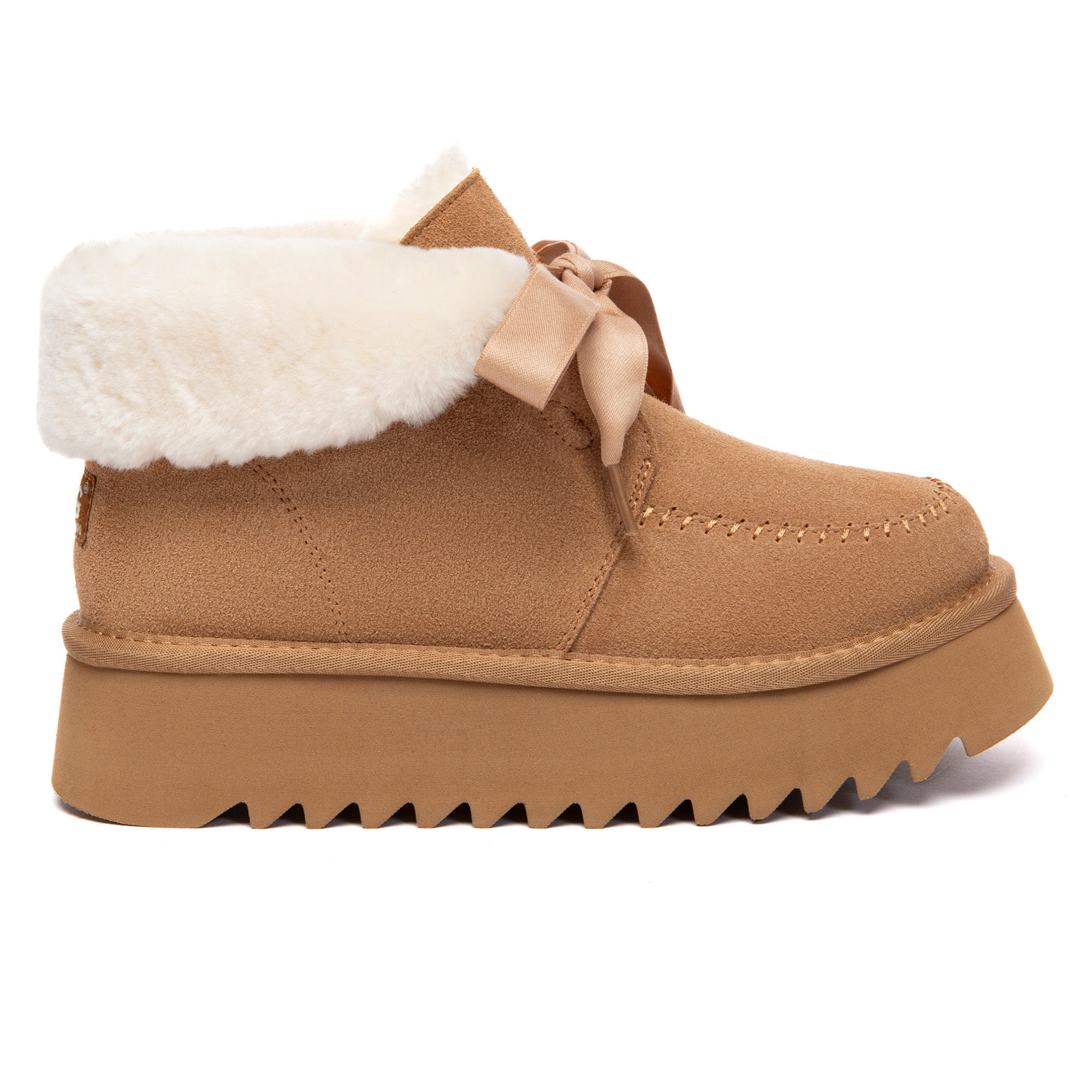 EverUgg Cosy Lace-Up Bow Platform Boots with plush lining and stylish design, featuring lace-up front and bow detail.