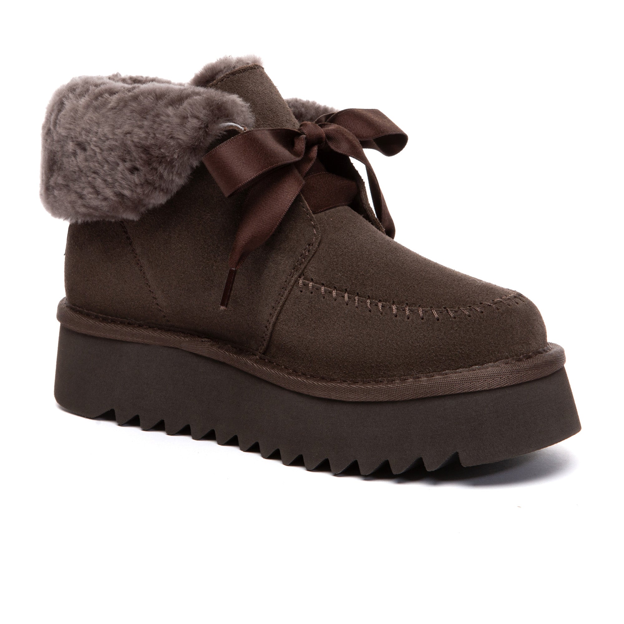 EverUgg cozy lace-up bow platform boots with plush lining and stylish design, perfect for cold weather.