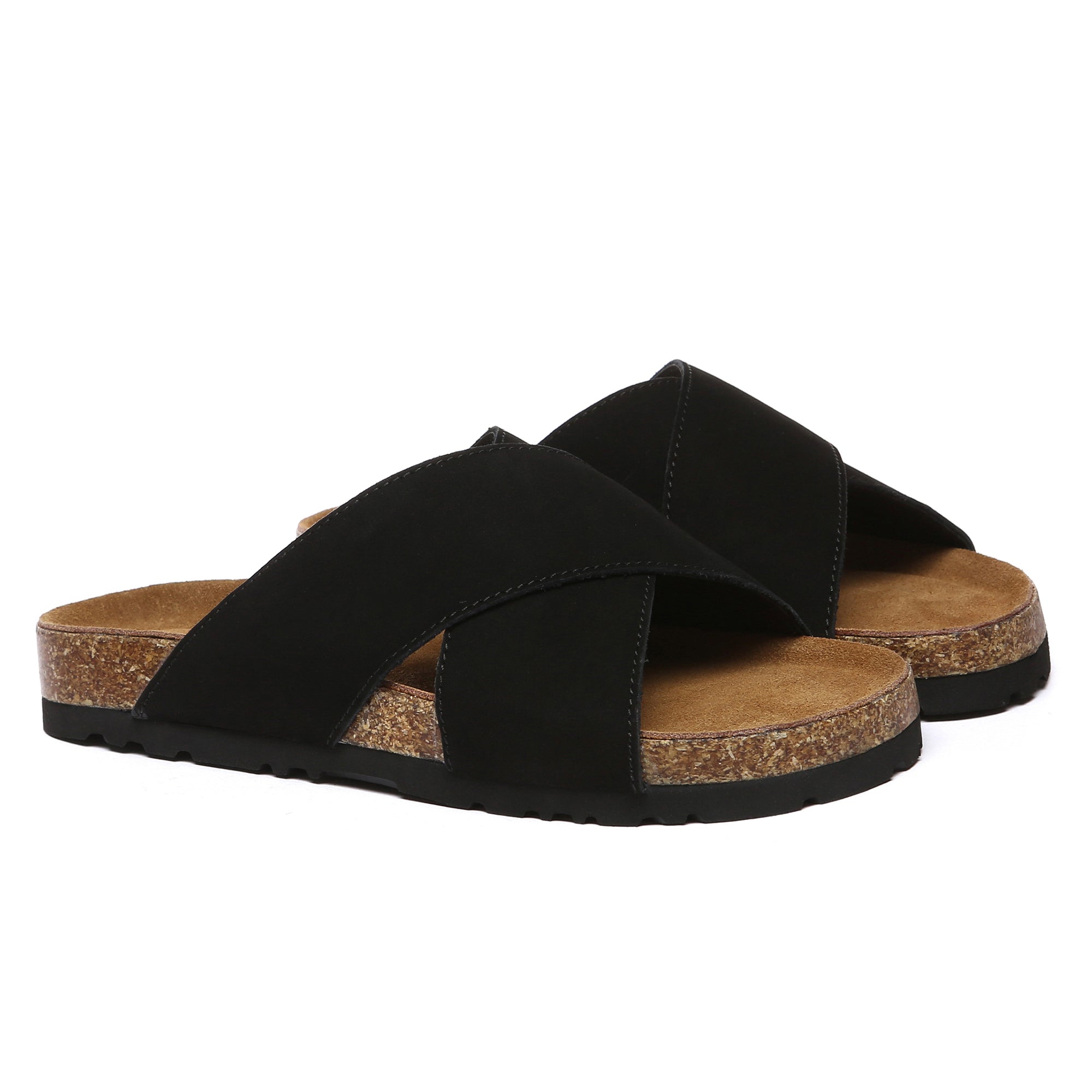 EverUgg crossover summer leather slides for women with stylish leather straps and comfortable slip-on design.