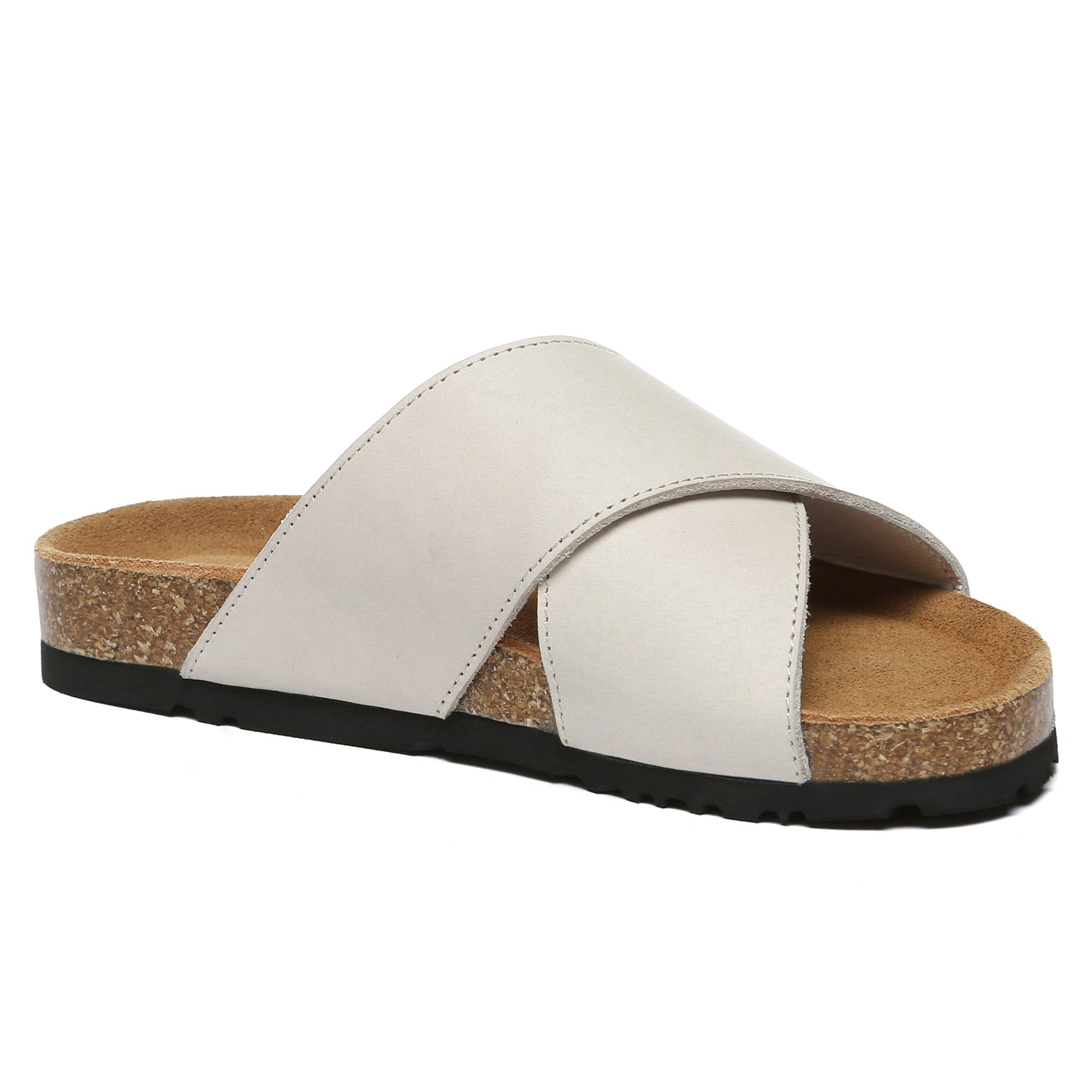 EverUgg crossover summer leather slides for women, featuring a stylish leather design and slip-on style on a neutral background.