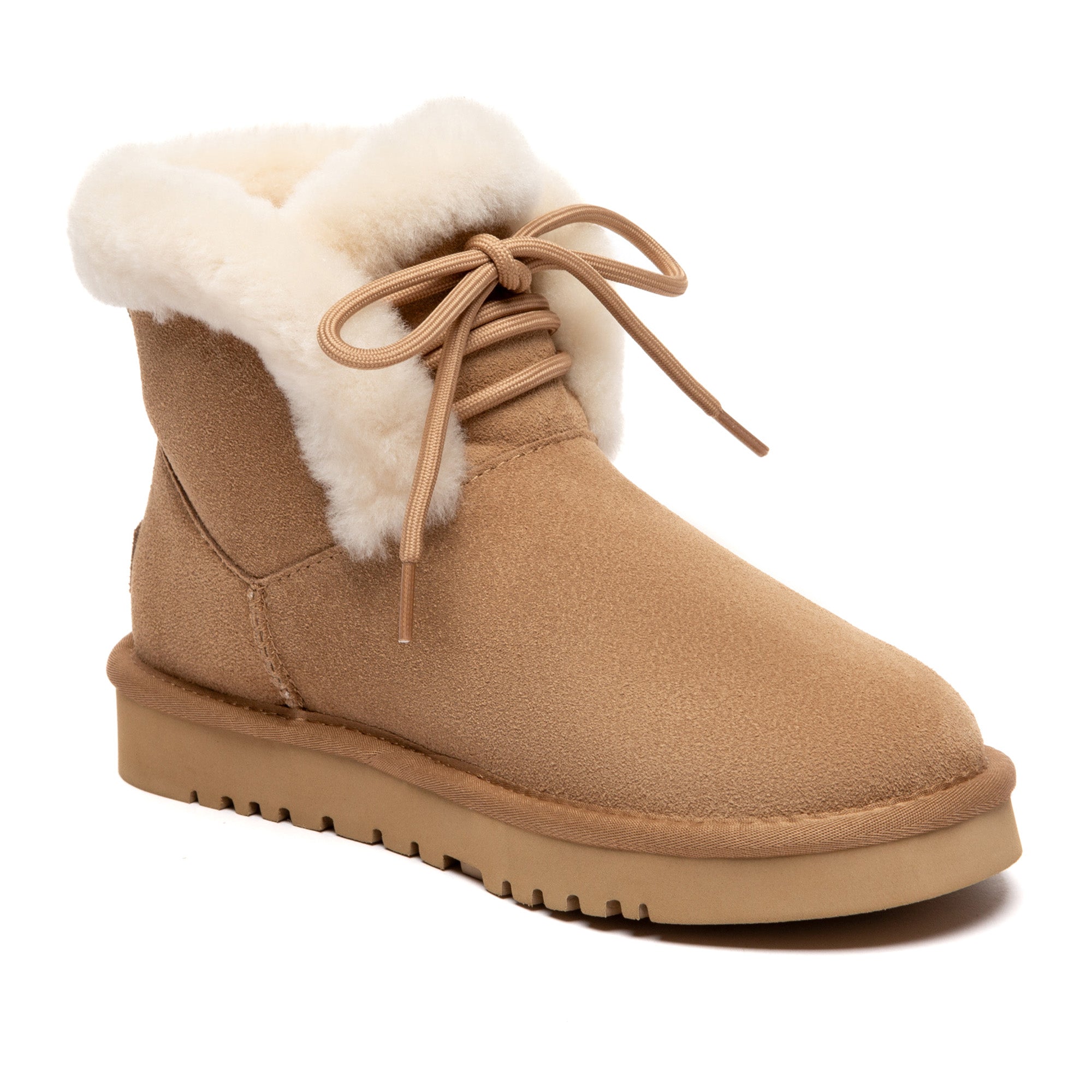 EverUgg Deva Casual Lace-up UGG Boots, brown leather with laces and cozy lining, stylish and comfortable footwear for everyday wear