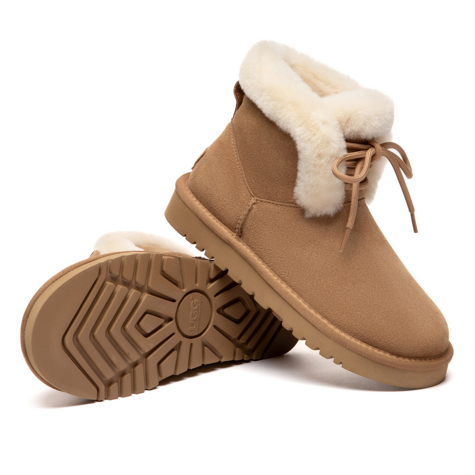 EverUgg Deva casual lace-up UGG boots featuring soft suede material and sturdy rubber soles, styled for everyday wear.