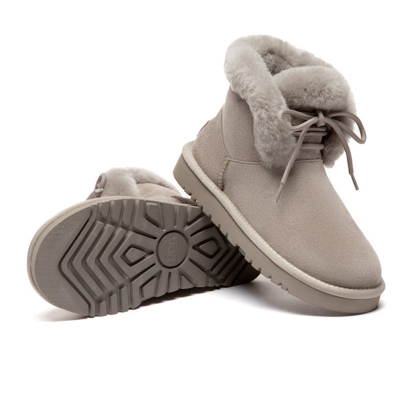 EverUgg Deva Casual Lace-up UGG Boots, brown leather boots with laces and rugged sole, stylish and comfortable footwear.