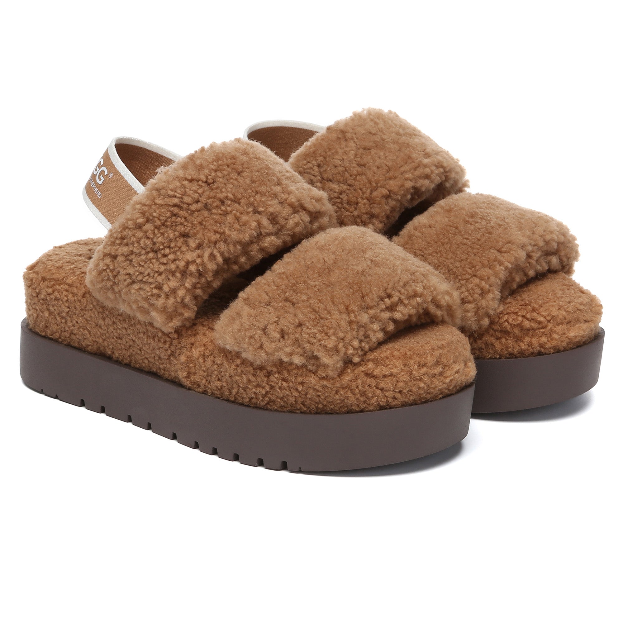 EverUgg double strap slingback platform slippers for women, showing the stylish beige slip-on shoes with chunky soles.