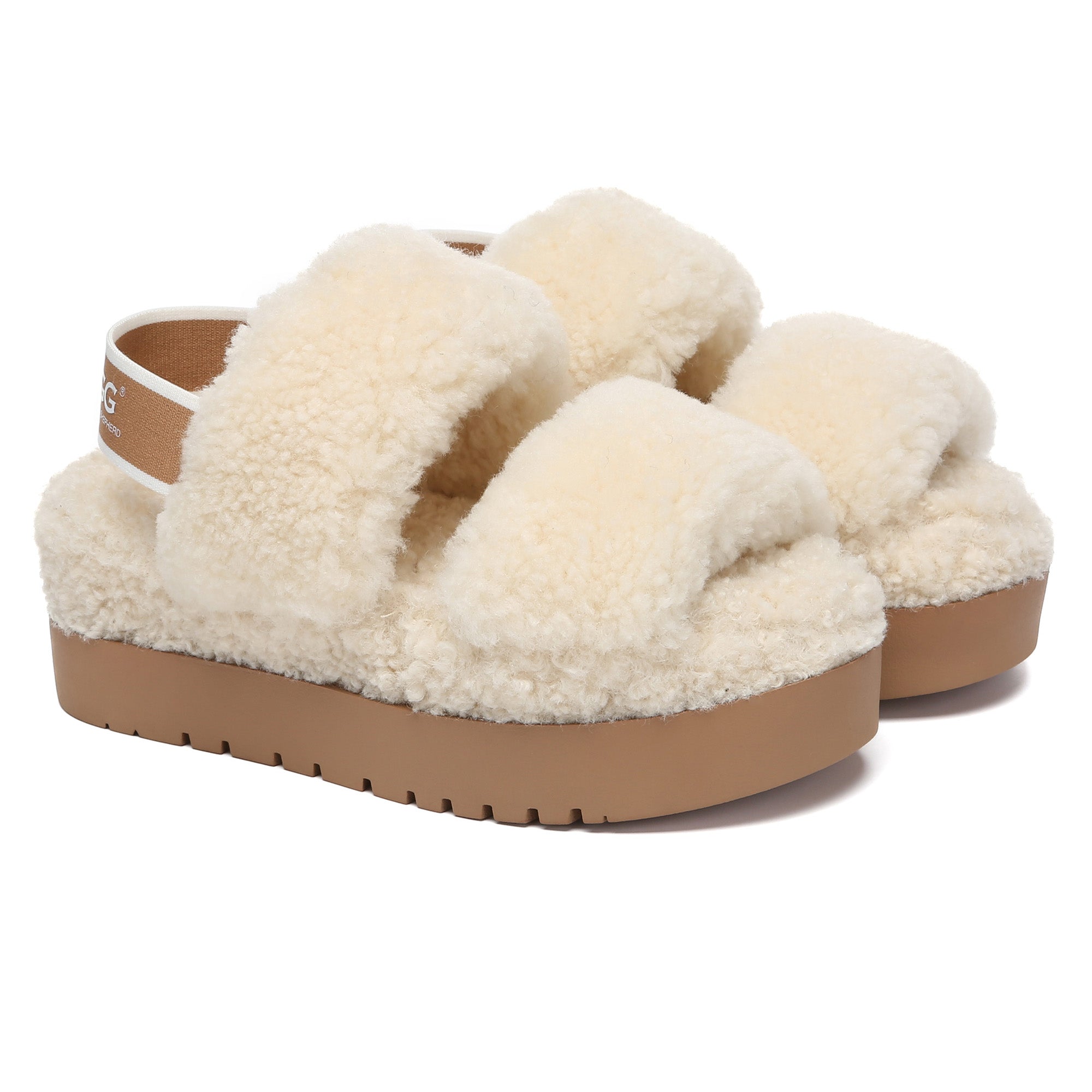 EverUgg double strap slingback platform slippers for women with cushioned soles and open-toe design, in neutral tones.