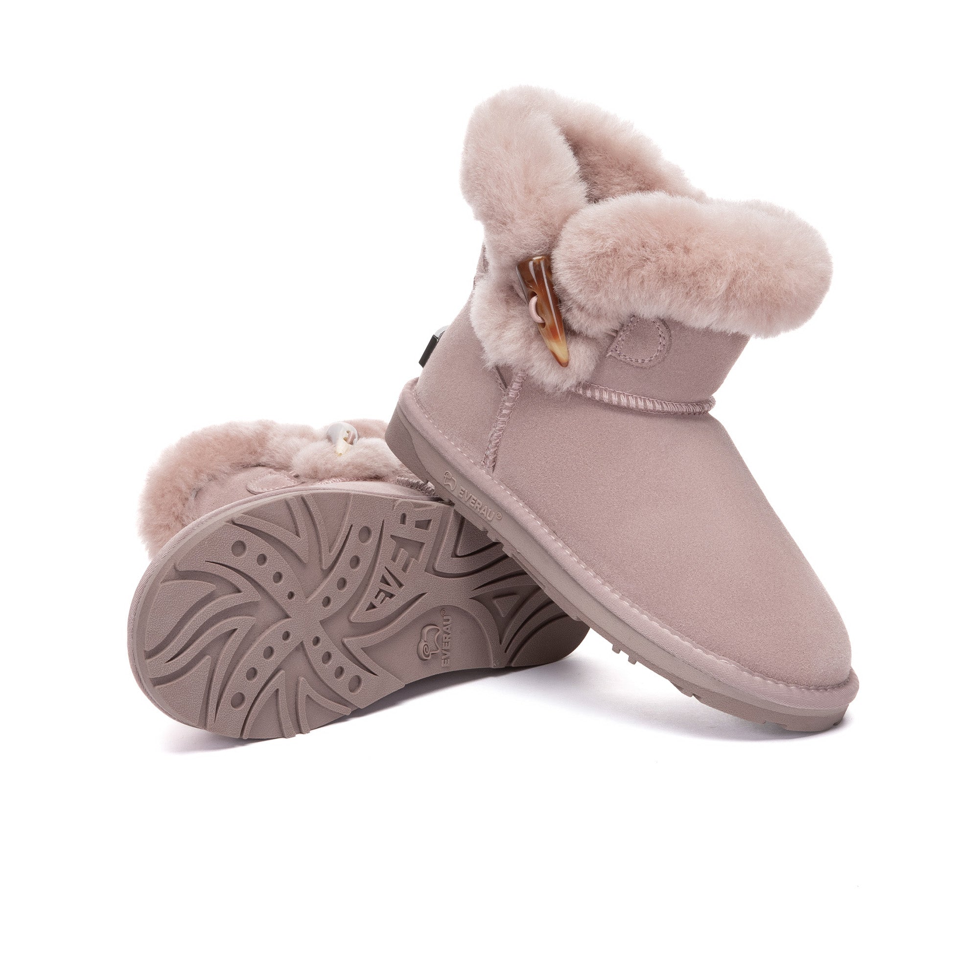 EverUgg Tiara Shark Mini Button UGG Boots featuring a mini design, button accents, and plush fur for cozy winter style.