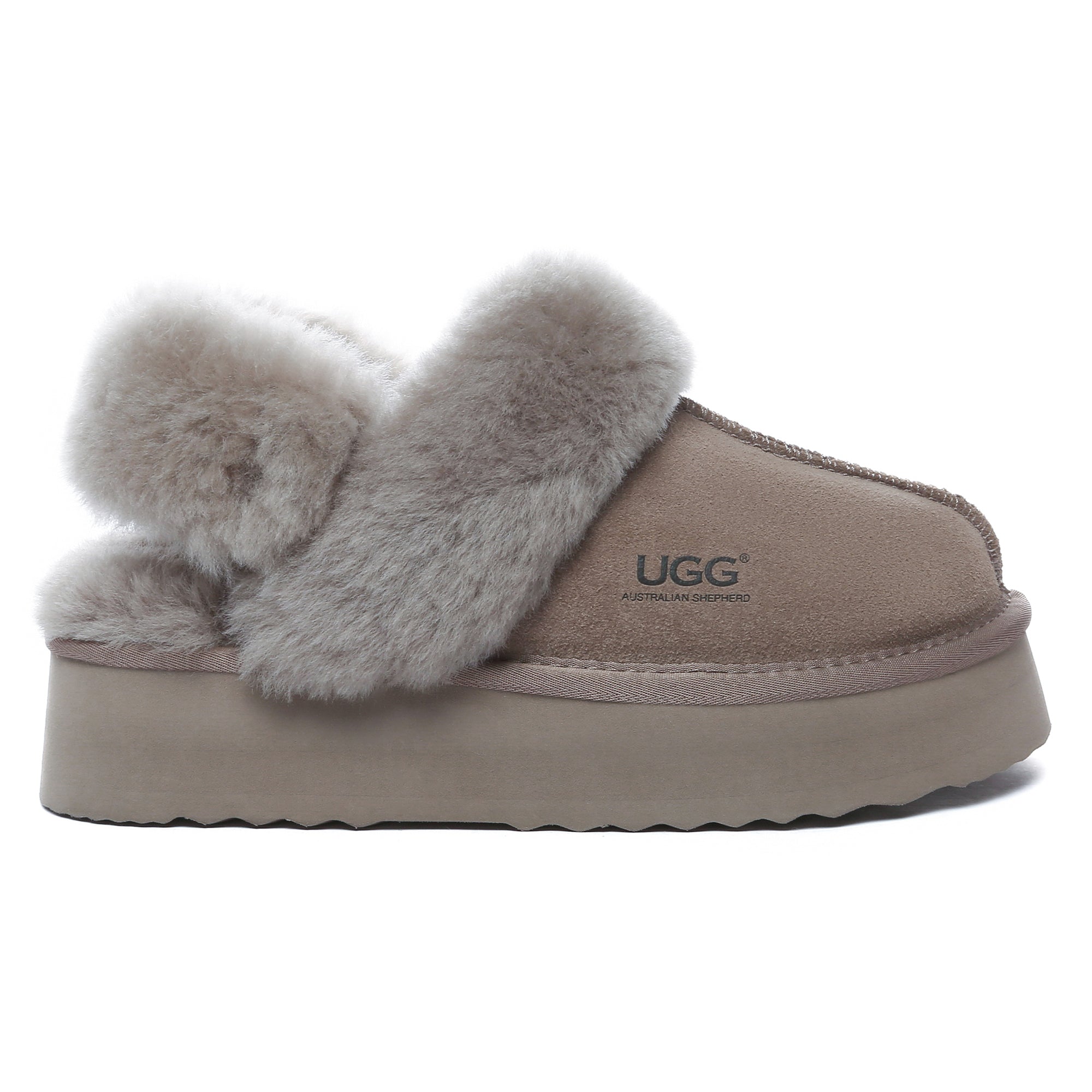 EverUgg Dua Straps UGG platform slippers for women, featuring dual strap design and cushioned soles.