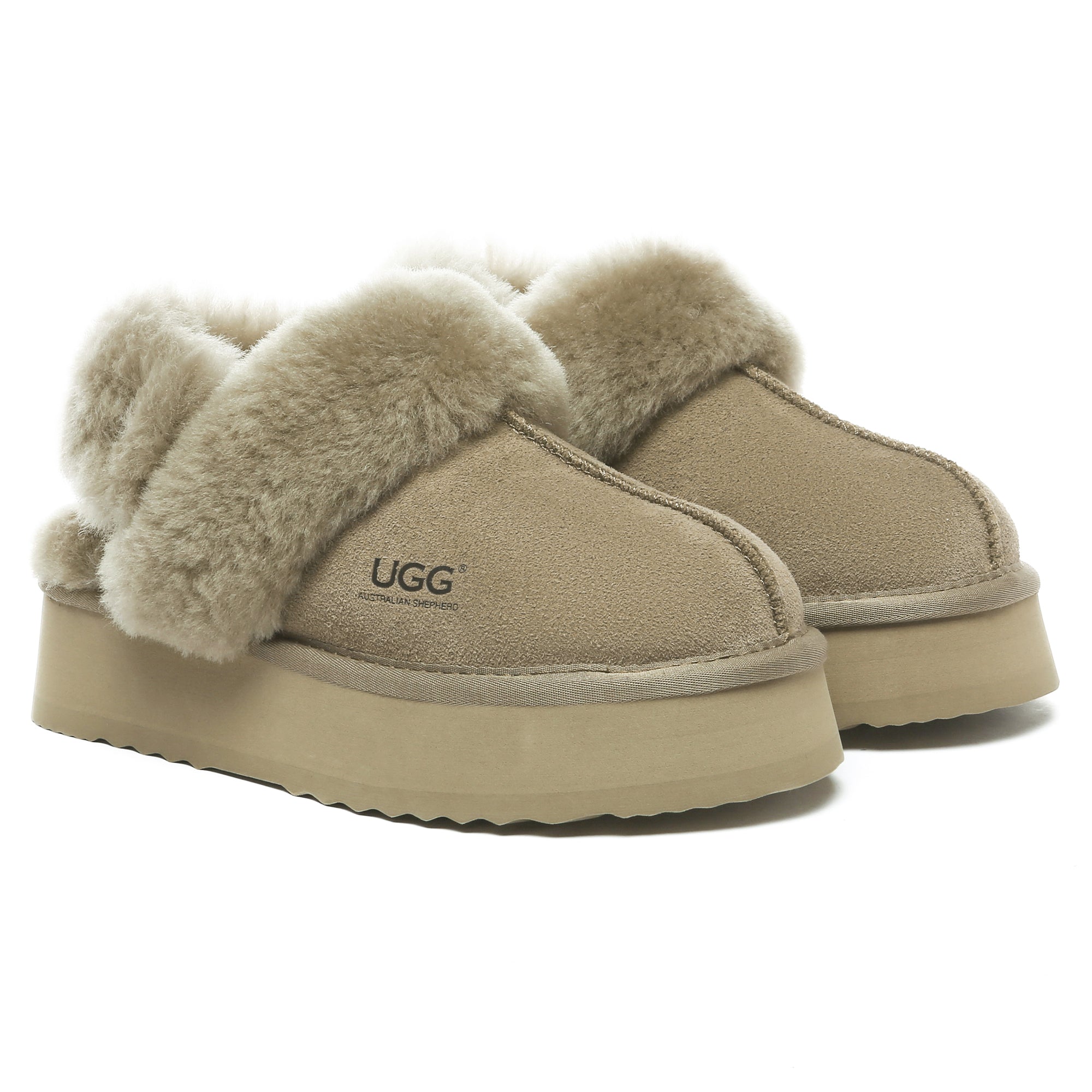 EverUgg Dua Straps UGG platform slippers for women, featuring wide straps and a comfortable slip-on design.