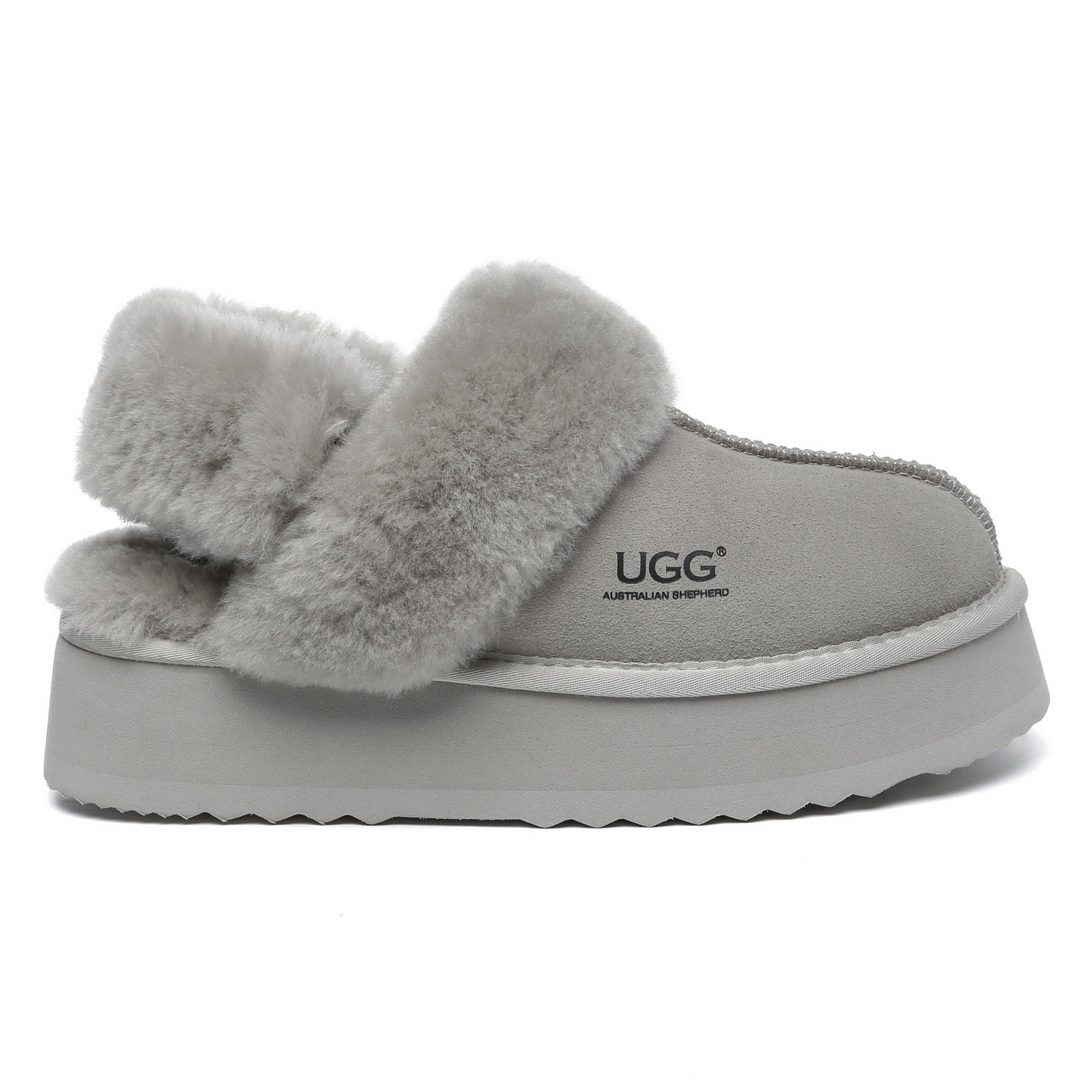 EverUgg Dua Straps UGG platform slippers for women, featuring a cushioned slide design with dual strap detail and platform sole.