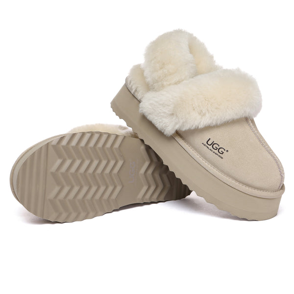 EverUgg Dua Straps UGG platform slippers for women with wide straps and comfortable sole, perfect for casual wear.