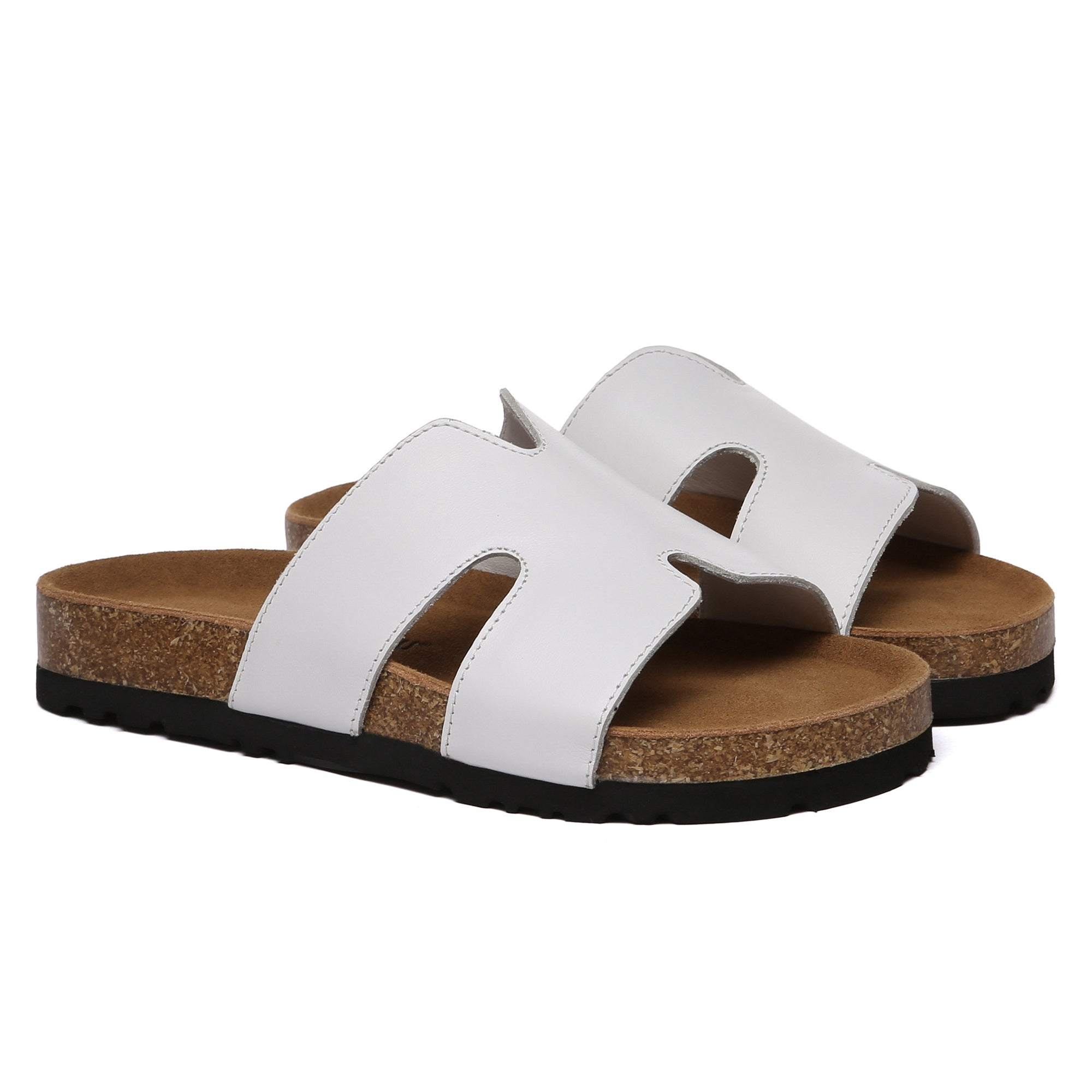 Women cork style leather slides by EverUgg featuring open-toe design and casual slip-on style for comfortable summer wear.