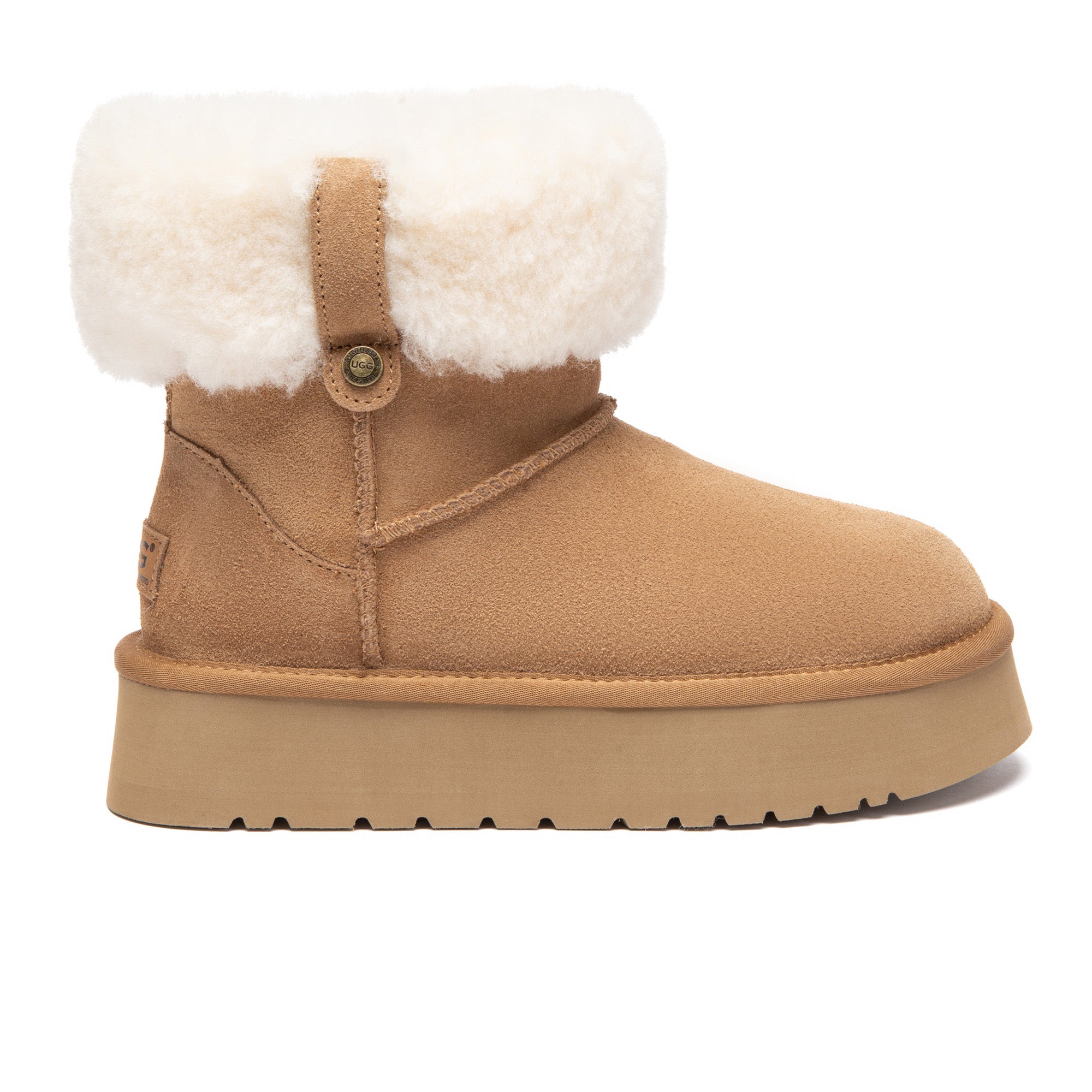 EverUgg Eleni pull-on mini UGG boots in soft suede with cozy shearling lining, stylish and comfortable for winter wear.