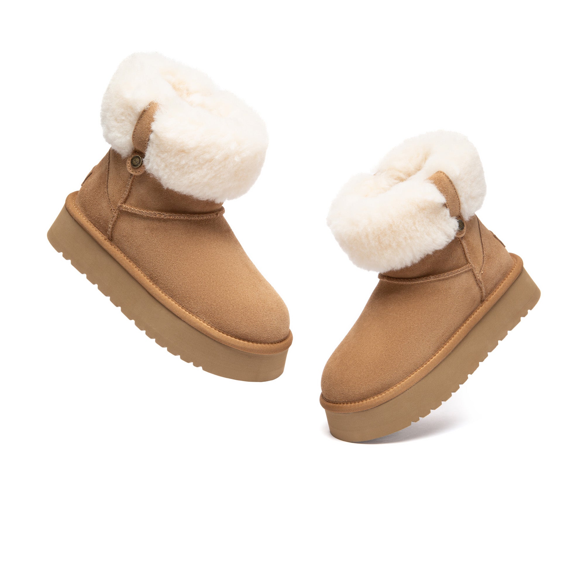 EverUgg Eleni pull-on mini UGG boots in tan leather with cozy shearling lining, stylish ankle length footwear for cold weather.