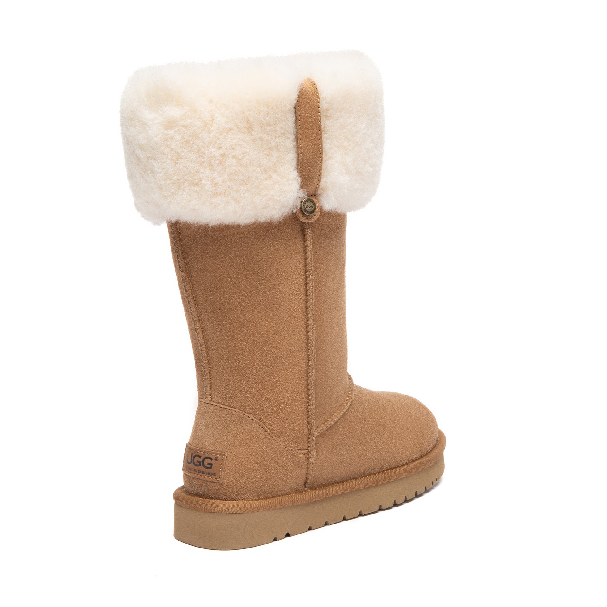 Eleni pull-on tall UGG boots by EverUgg featuring suede exterior, plush interior, and flat sole, designed for stylish comfort.