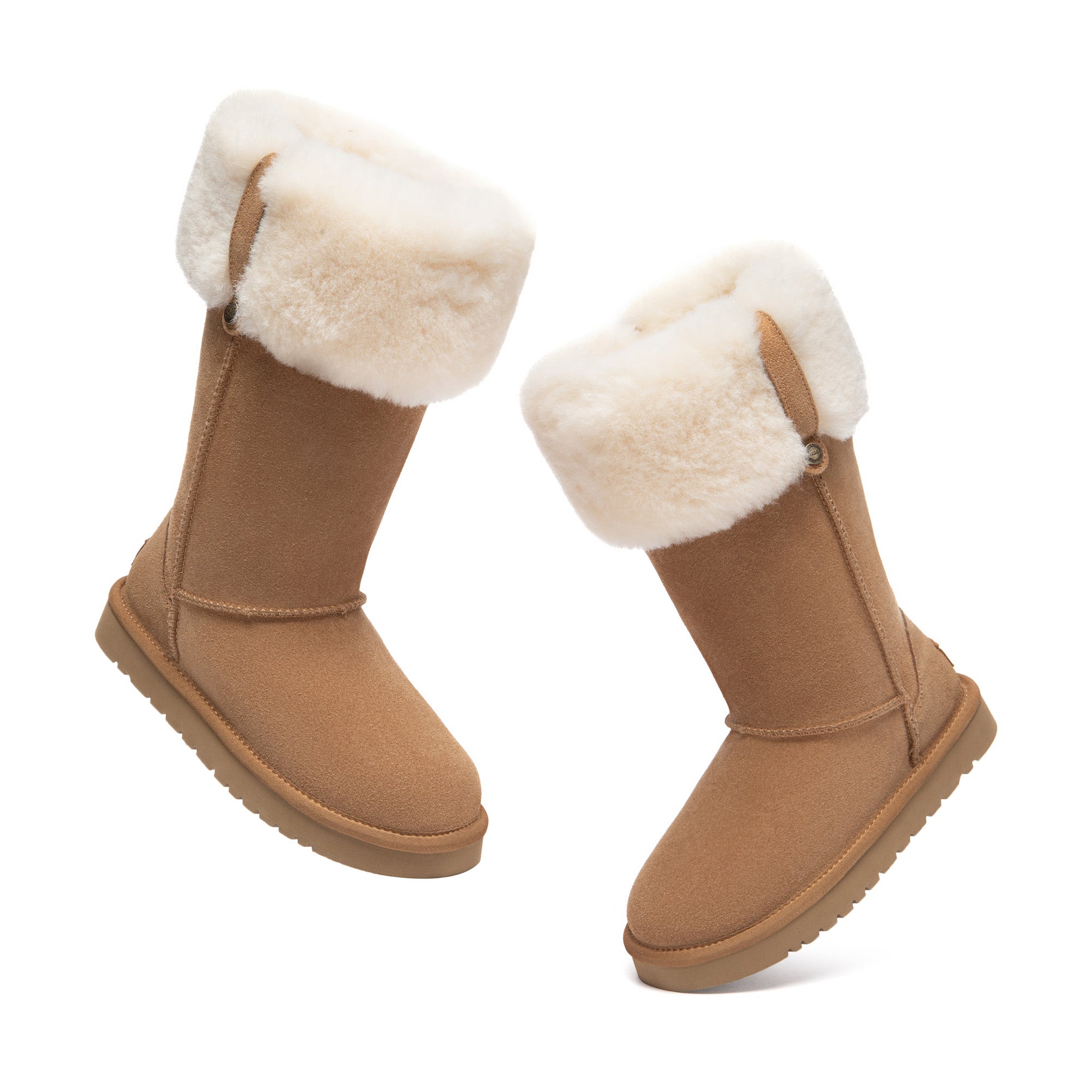 Eleni pull-on tall UGG boots by EverUgg featuring plush sheepskin lining and sleek black leather exterior.