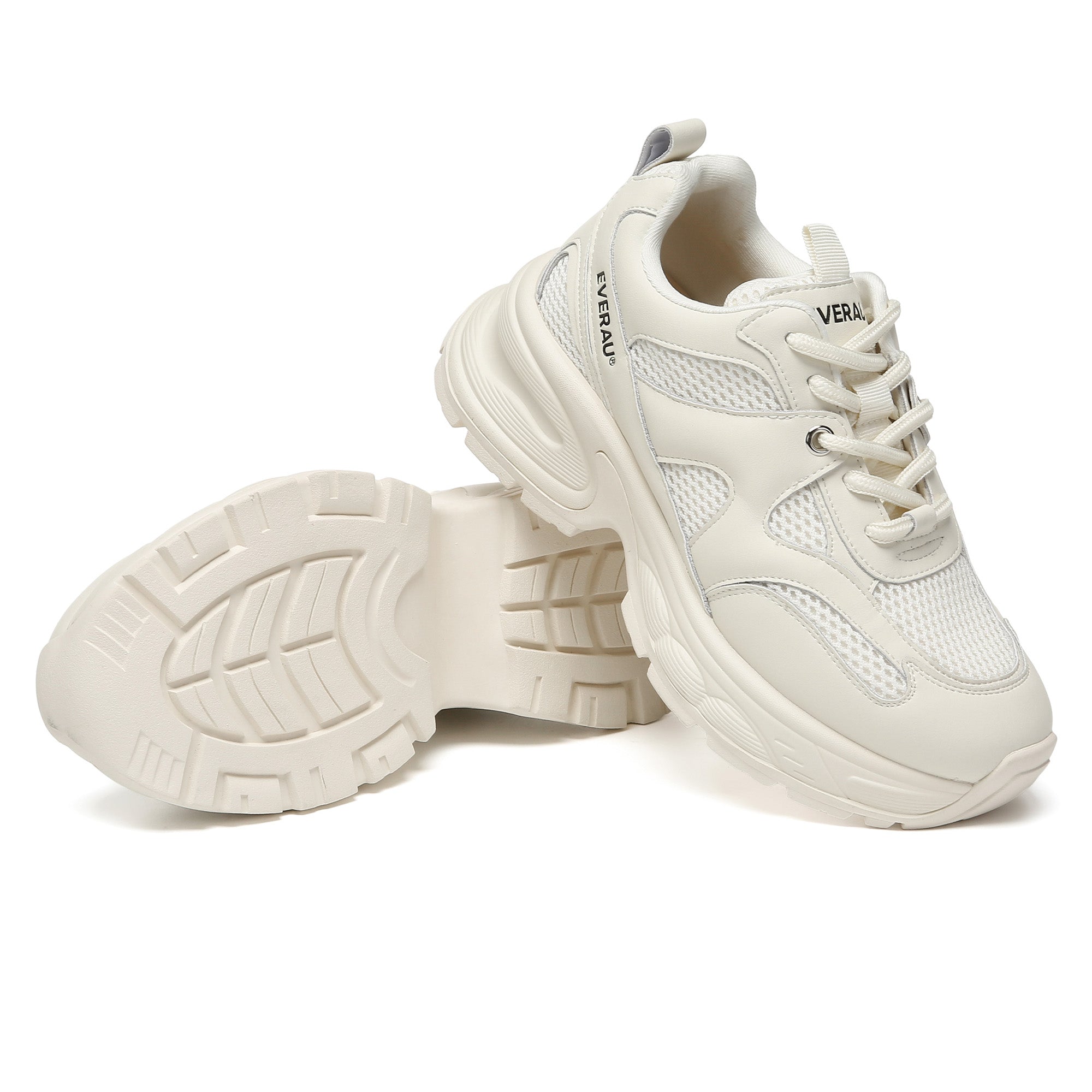 EverUgg Chunky Comfort Platform Sneakers II in beige with thick soles, showcasing a stylish and comfortable sneaker design.