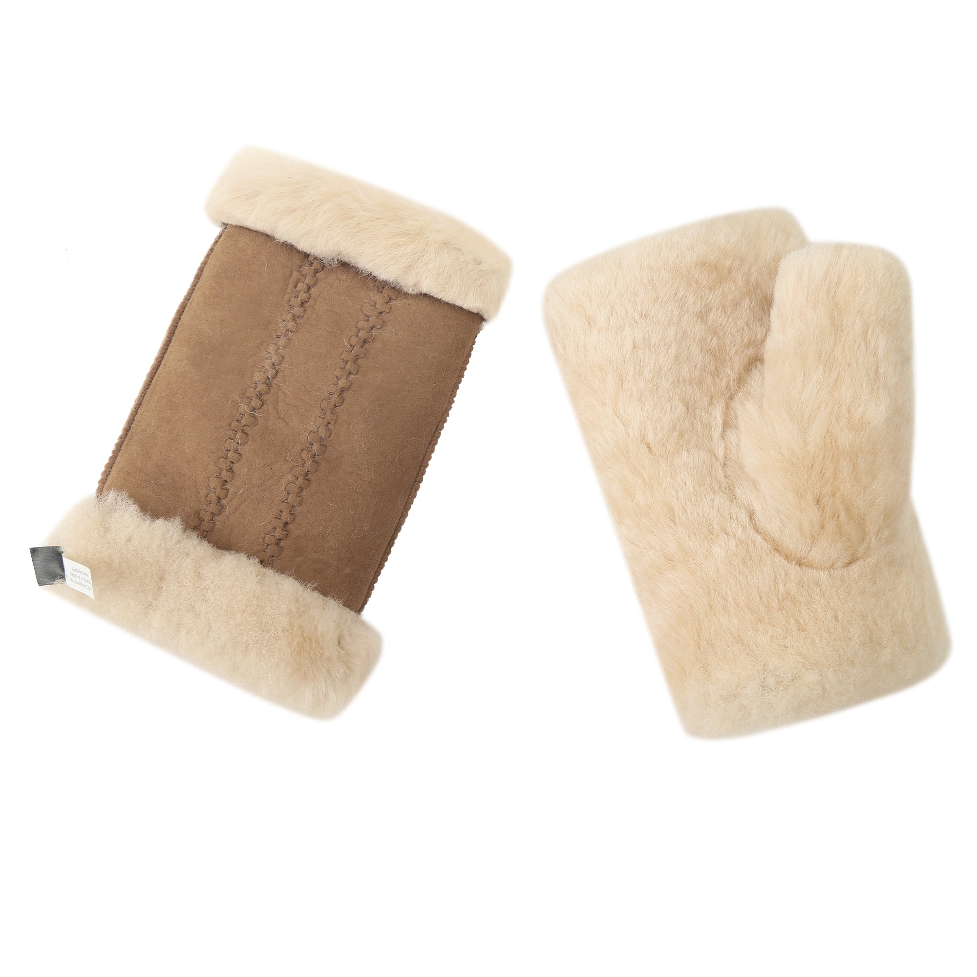 EverUgg fingerless sheepskin mittens showing soft sheepskin interior and cozy exterior in a close-up view.
