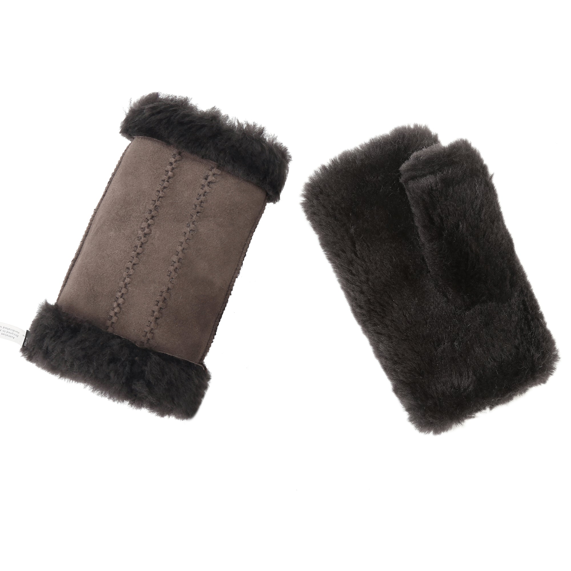 EverUgg fingerless sheepskin mittens showing soft sheepskin lining and cozy fingerless design for warmth and comfort.