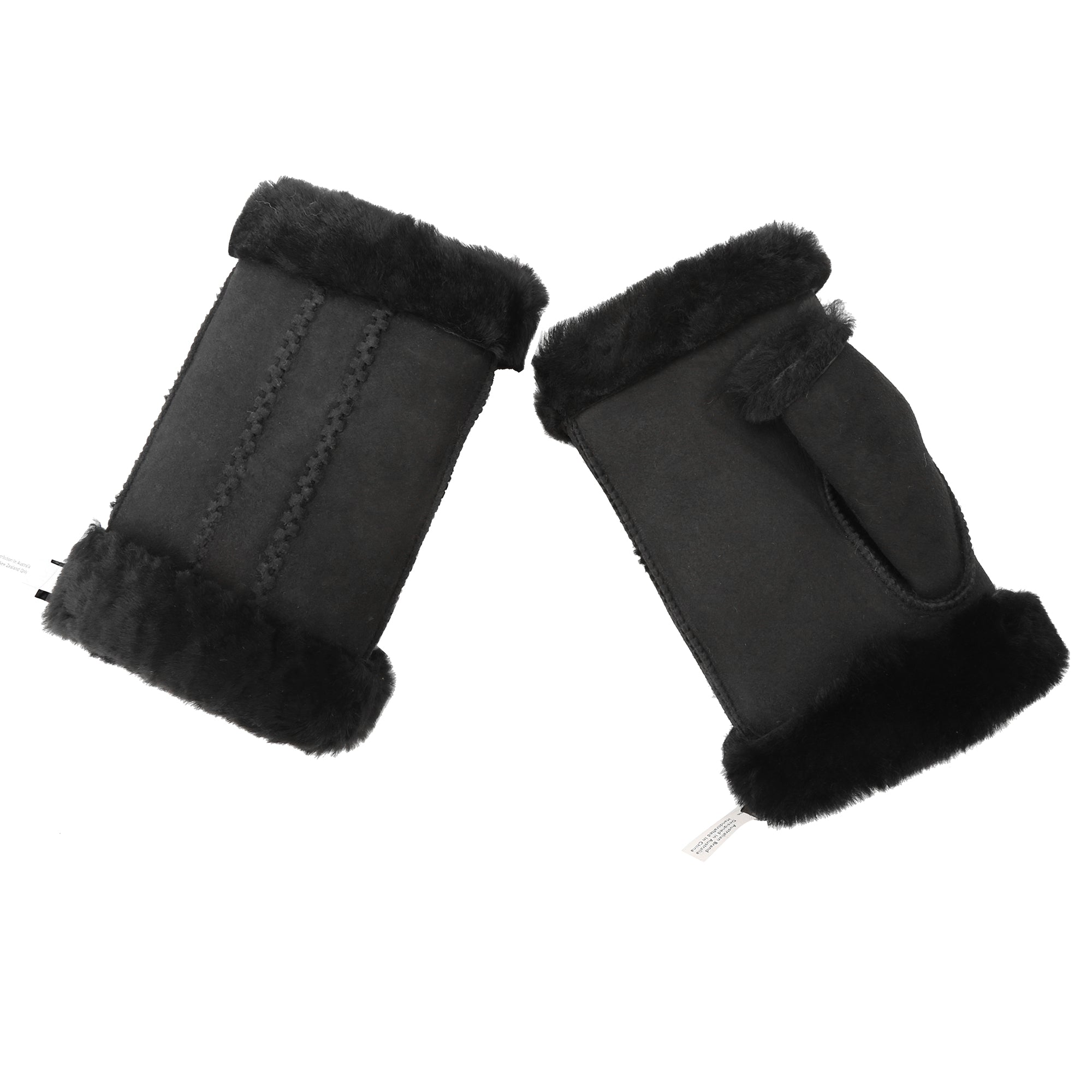 EverUgg fingerless sheepskin mittens showing soft, warm sheepskin material and stylish design for cold weather wear.
