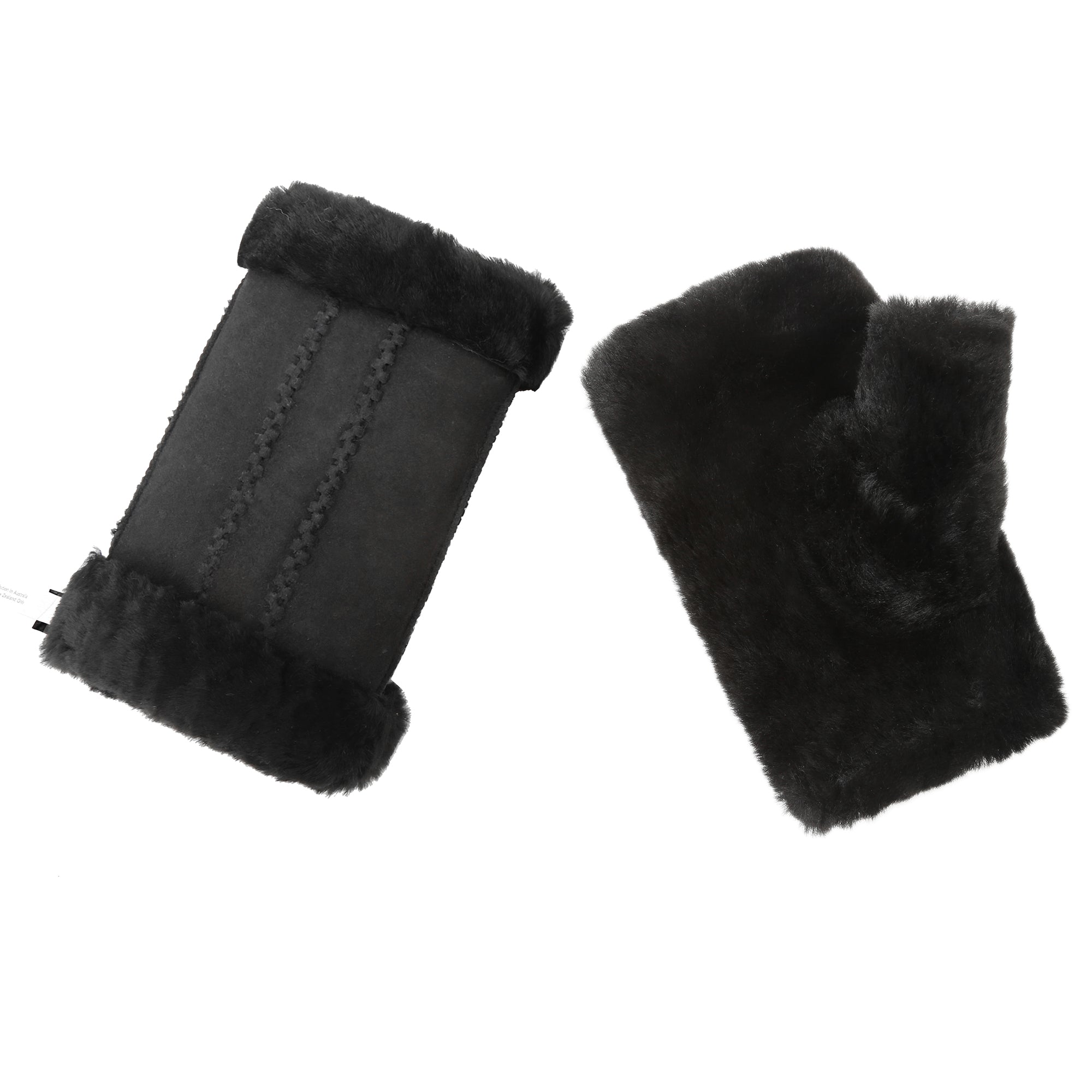EverUgg fingerless sheepskin mittens showing soft sheepskin lining and cozy design for warmth and style.