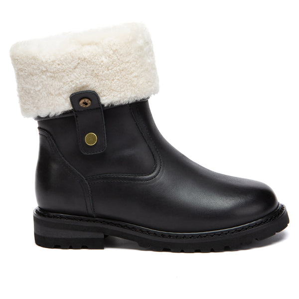 Fluffy Collar Leather Boots