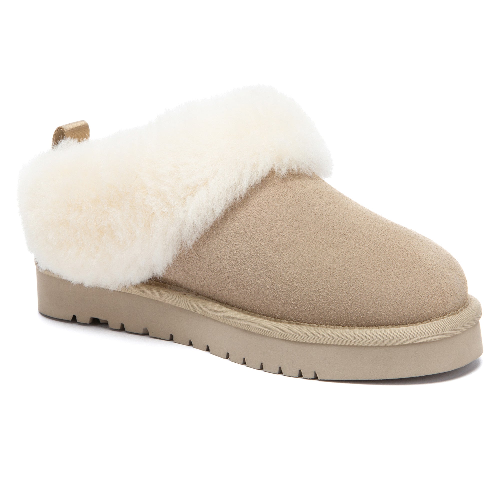 EverUgg Fluffy Collar UGG ankle slippers with plush interior and cozy design, perfect for indoor comfort.