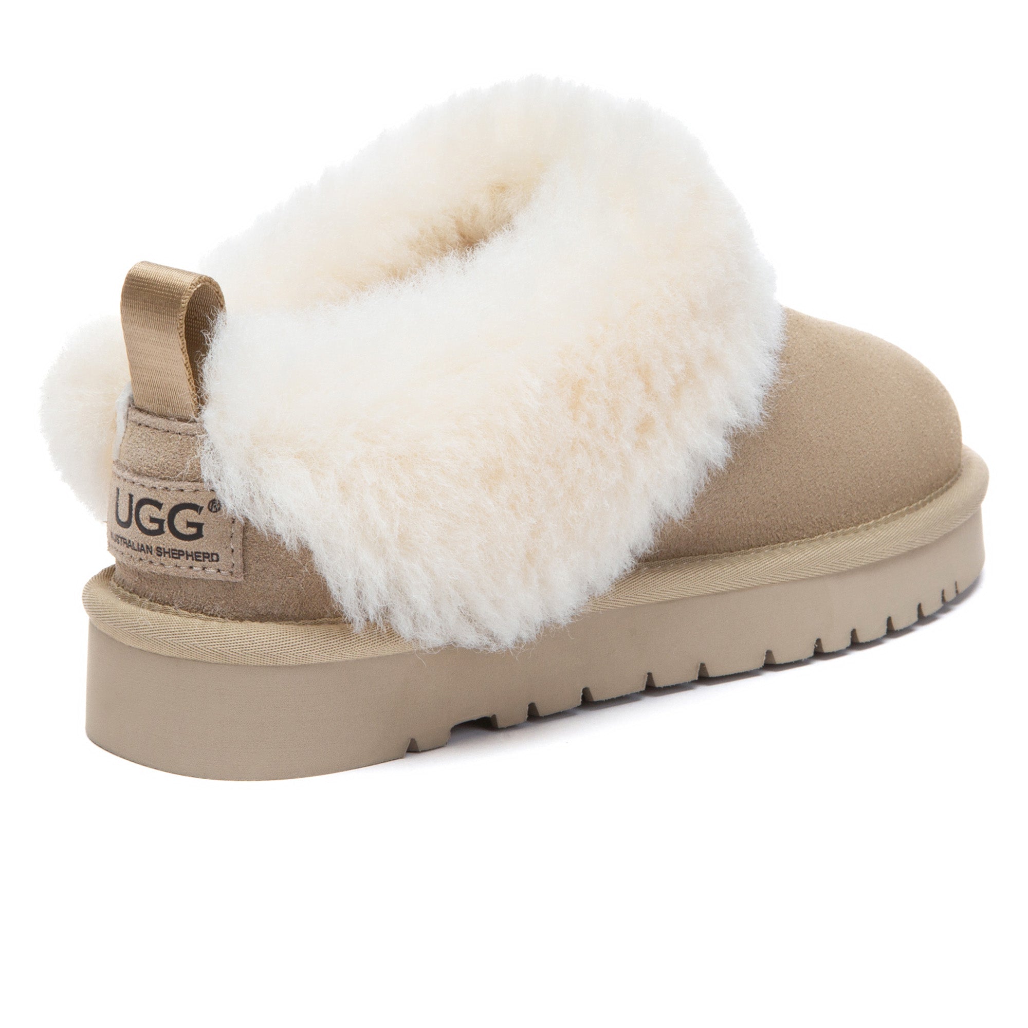 EverUgg fluffy collar UGG ankle slippers with soft plush material and cozy design, perfect for indoor comfort.