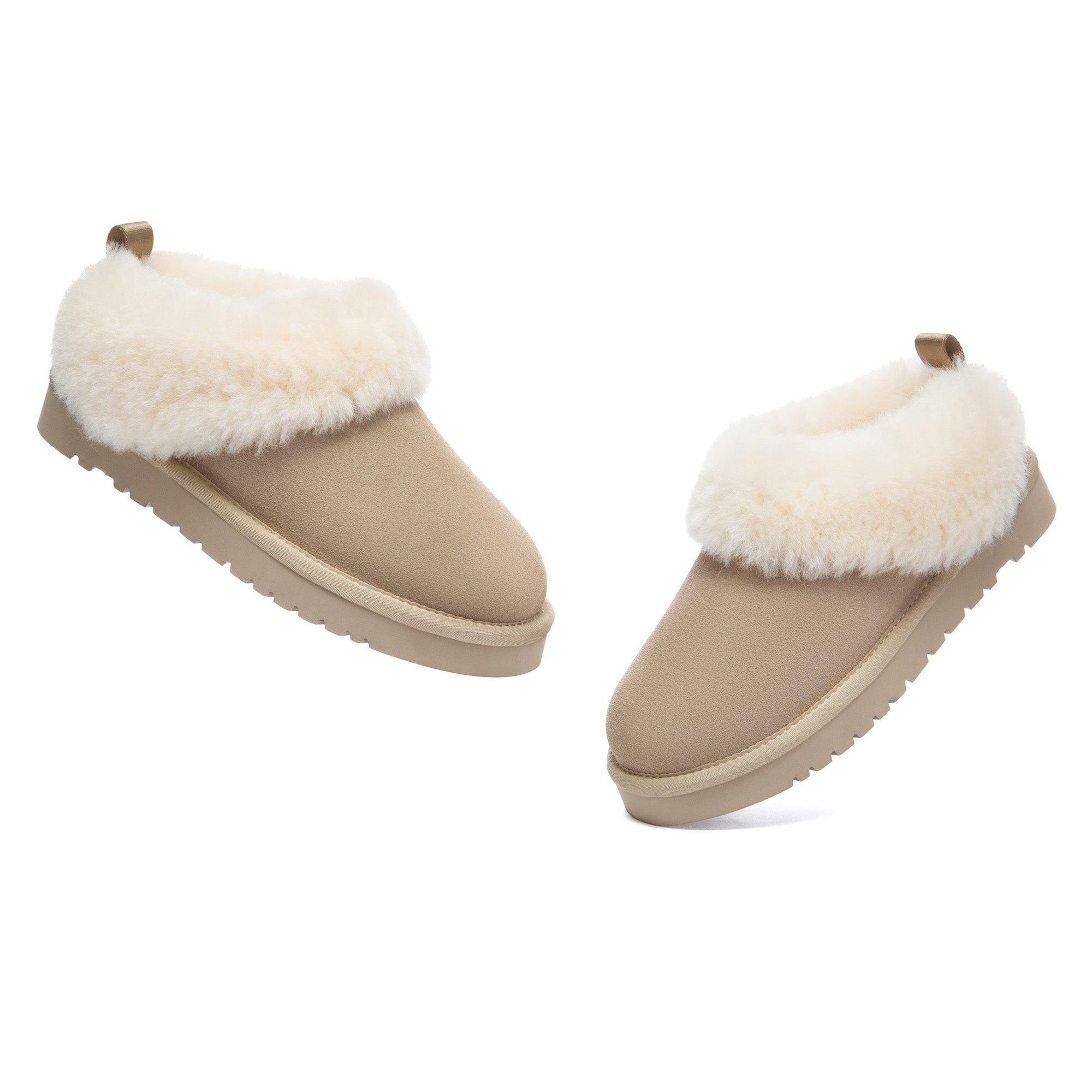 EverUgg Fluffy Collar UGG ankle slippers with plush lining and cozy design, perfect for comfortable indoor wear.